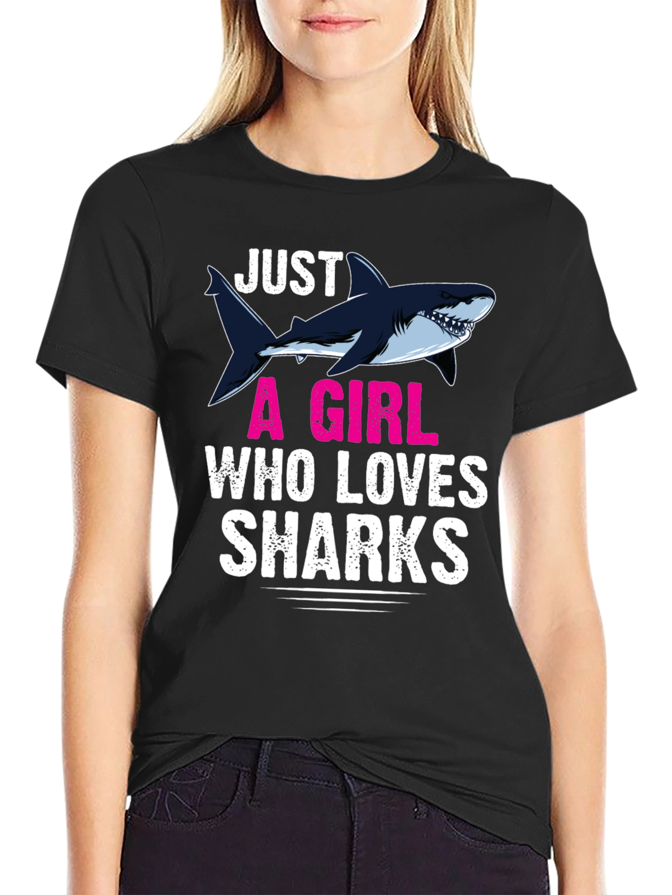 Black Just A Girl Who Loves Sharks Graphic T-Shirt view 2