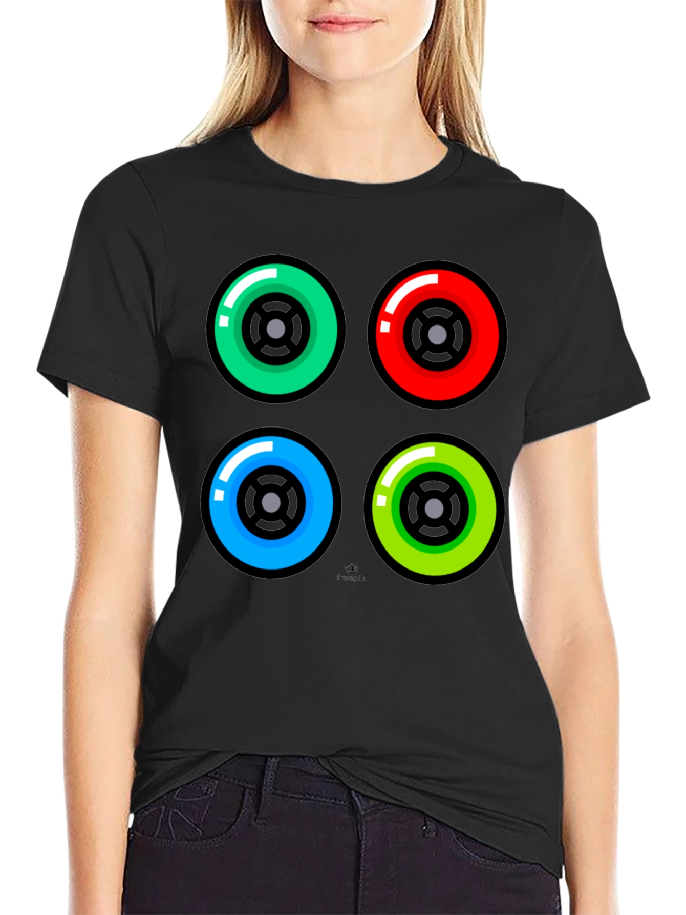 Black Colorful Wheels Graphic Tee - Black Cotton T-Shirt view 2