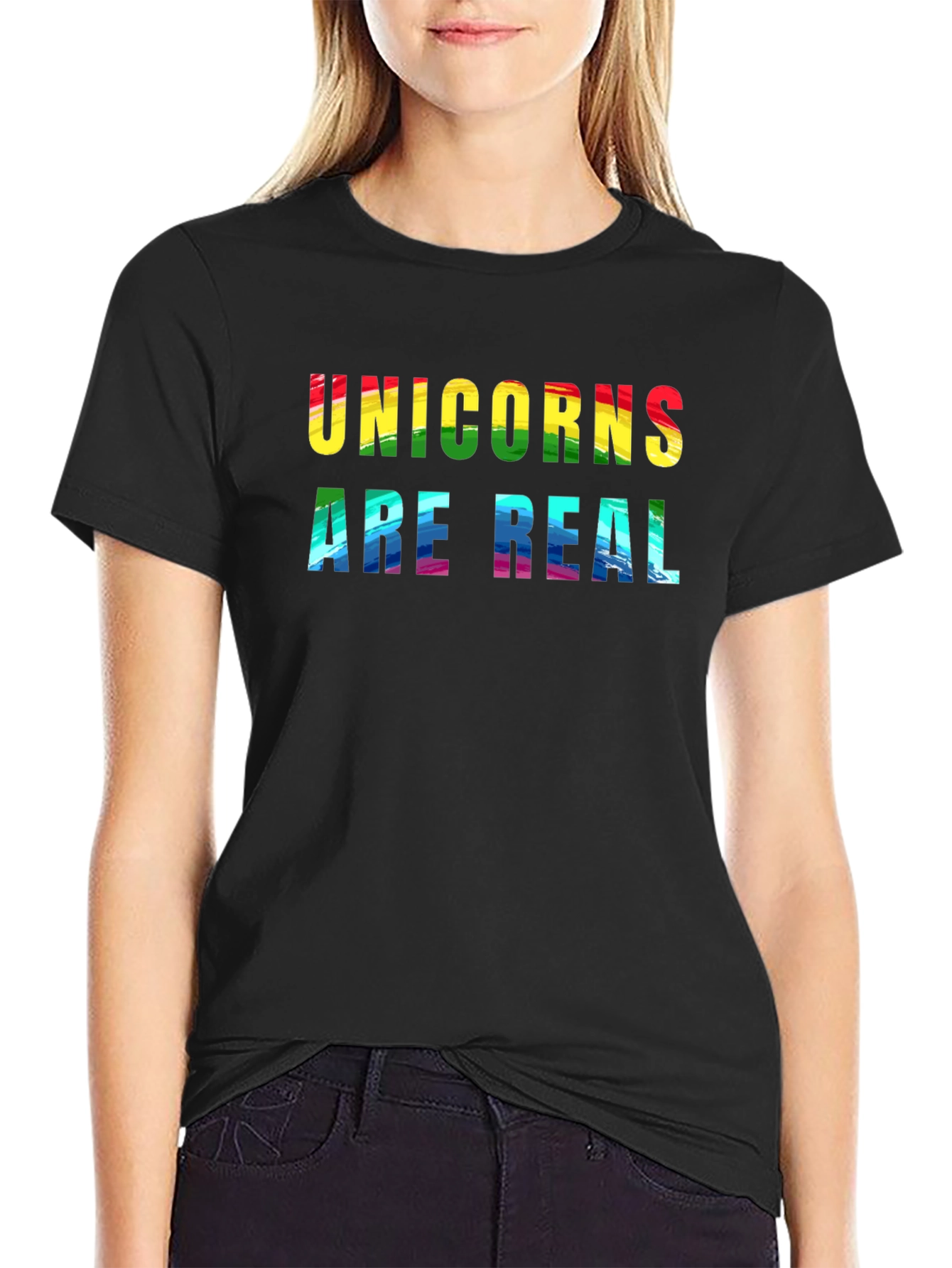 Black Unicorns Are Real Rainbow Graphic T-Shirt view 2