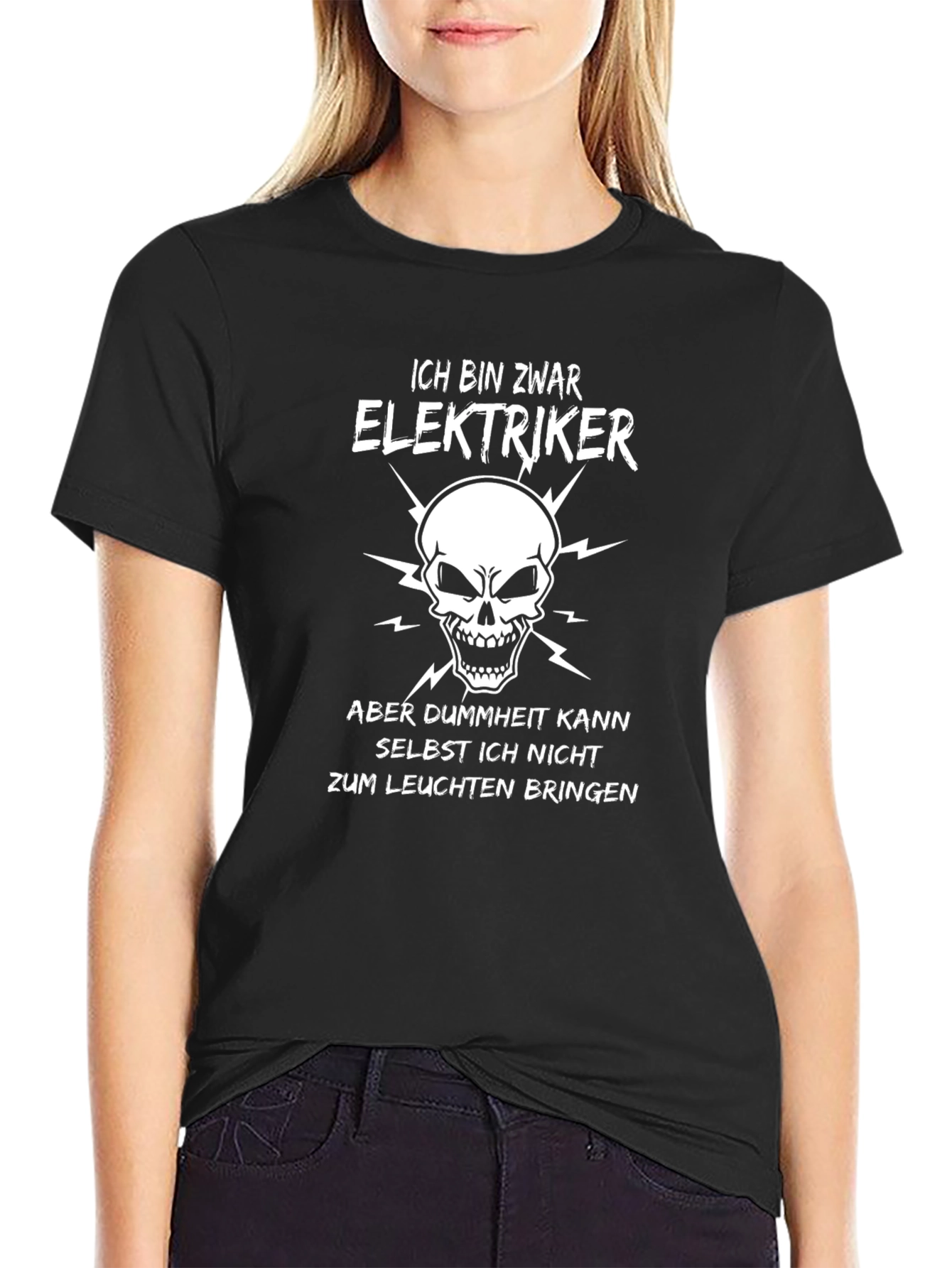 Black Electrician Skull Graphic T-Shirt - Humorous Slogan Tee view 2