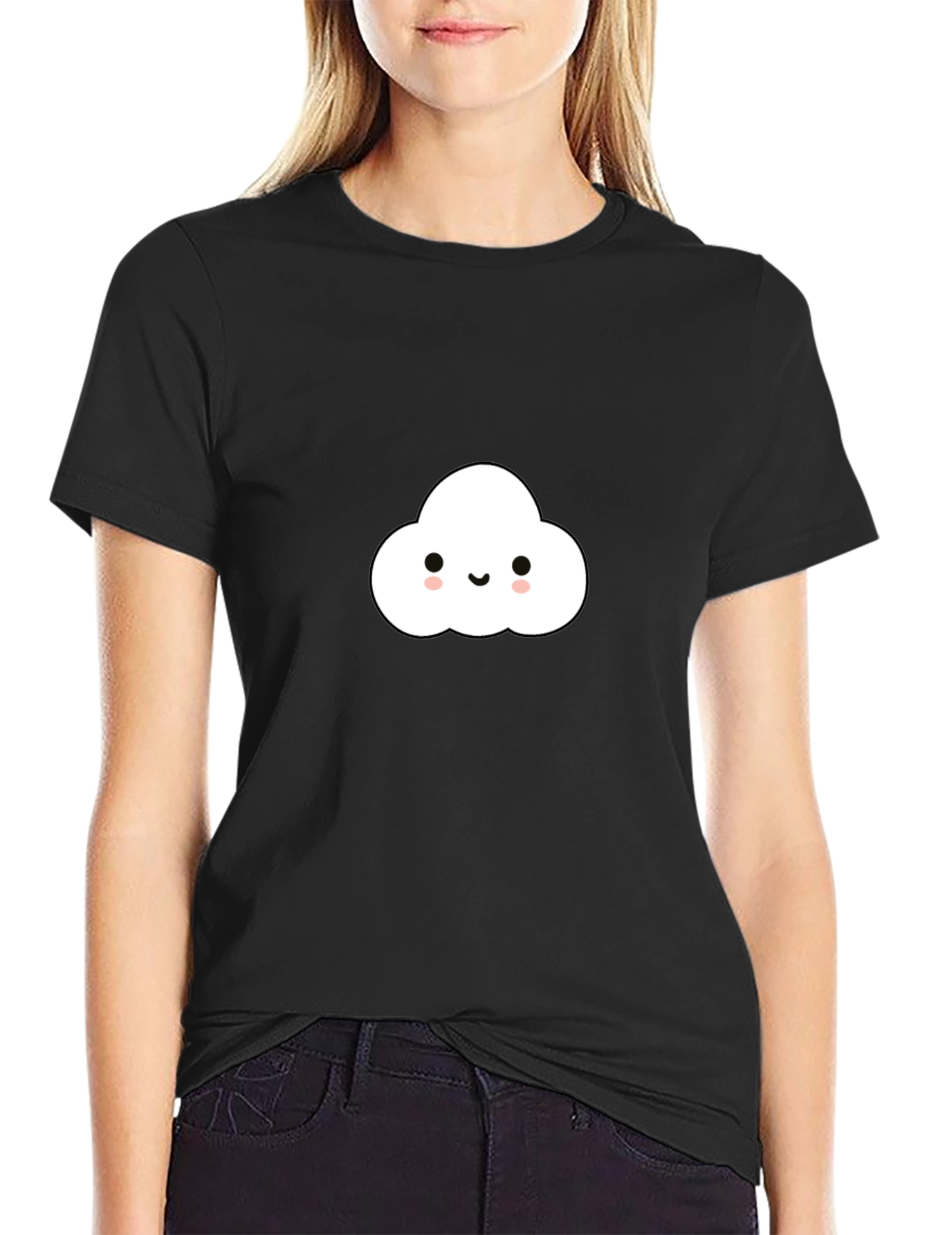 Black Cute Cloud Graphic Tee - Black Cotton Comfort view 2