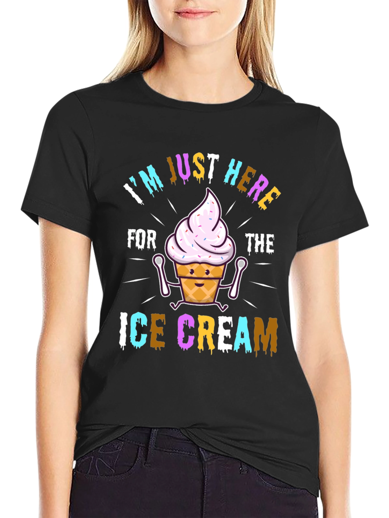 Black I'm Just Here For The Ice Cream Graphic T-Shirt view 2