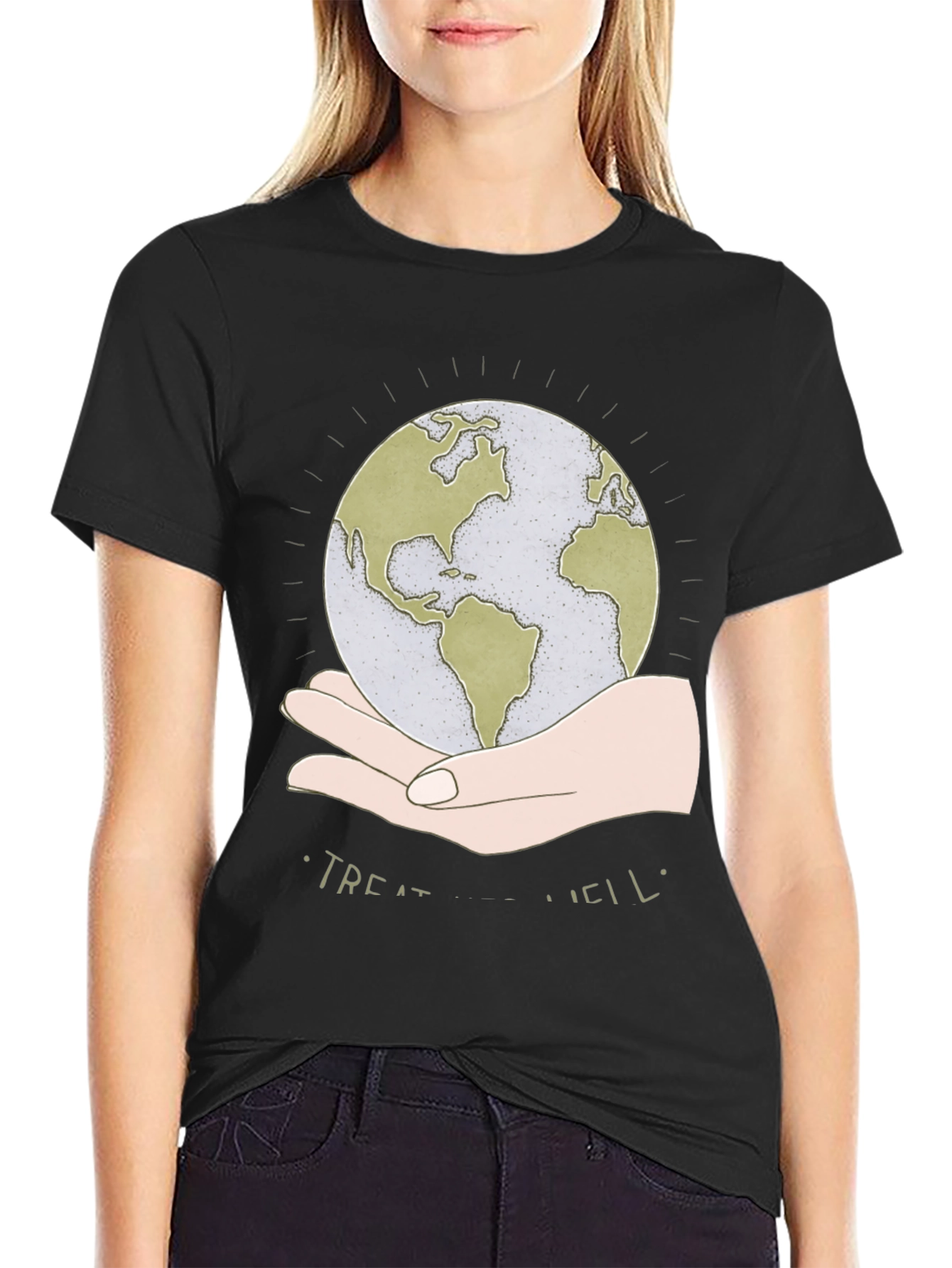 Treat Well Earth Graphic Tee - Black Cotton Blend - 2