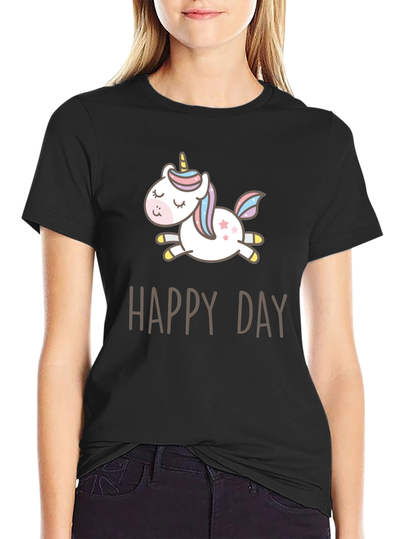 Black Happy Day Unicorn Graphic Tee view 2