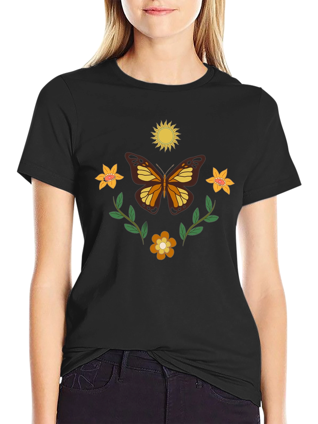 Black Butterfly Floral Graphic Tee view 2