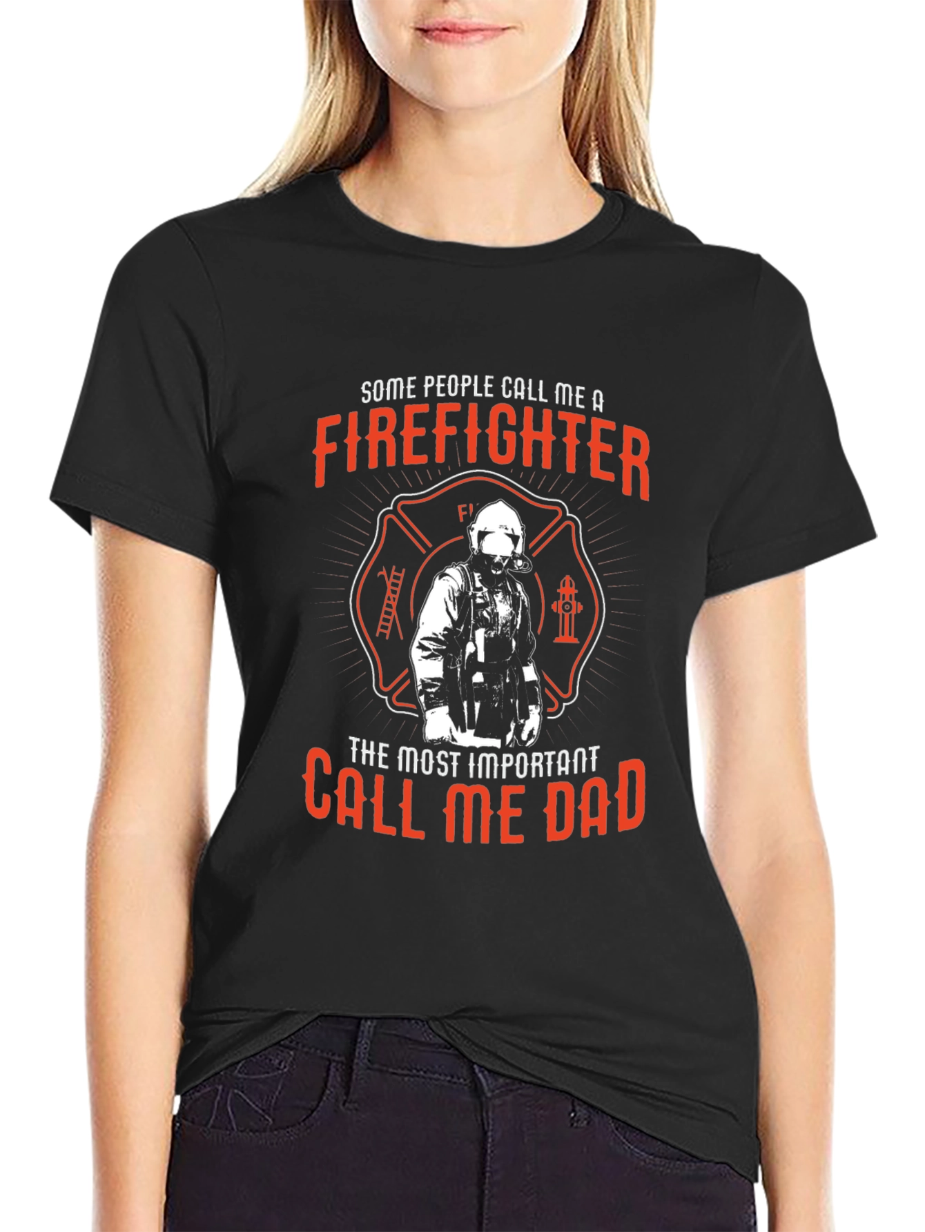Black Firefighter Dad T-Shirt view 2