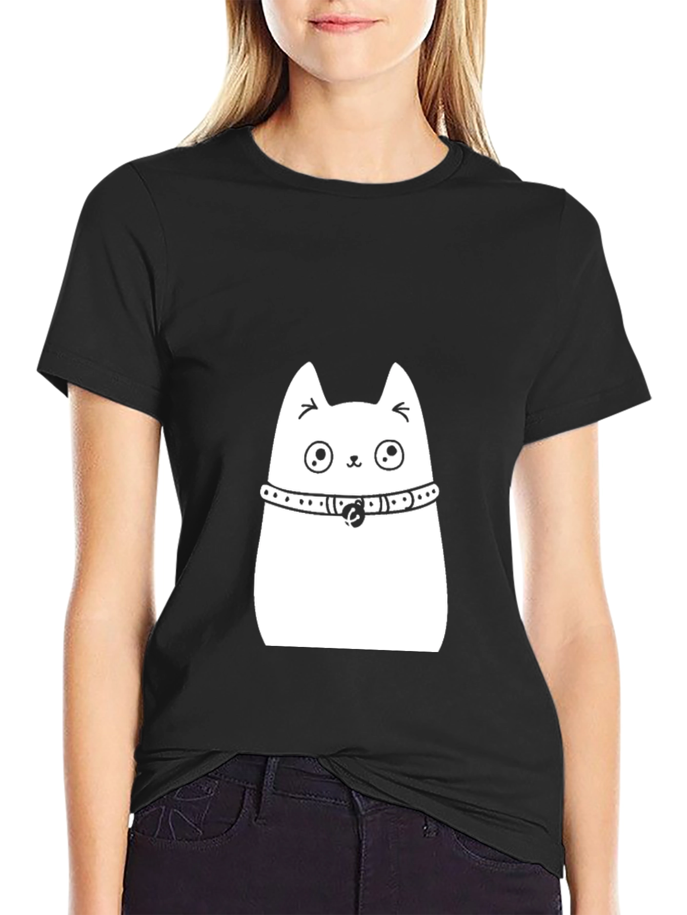 Black Cute Cat Graphic Tee - Black view 2