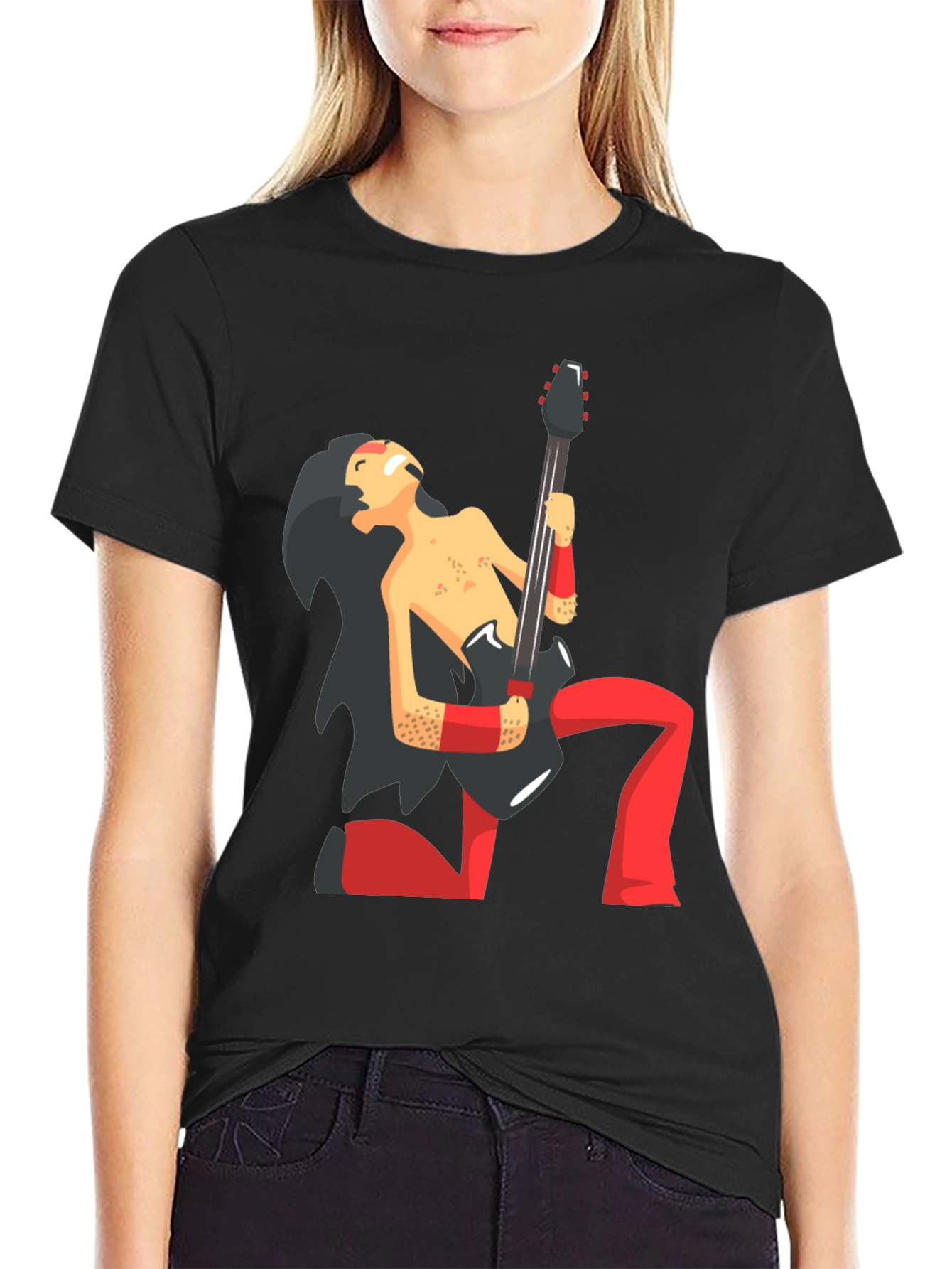 Black Cartoon Rocker Graphic Black T-Shirt view 2