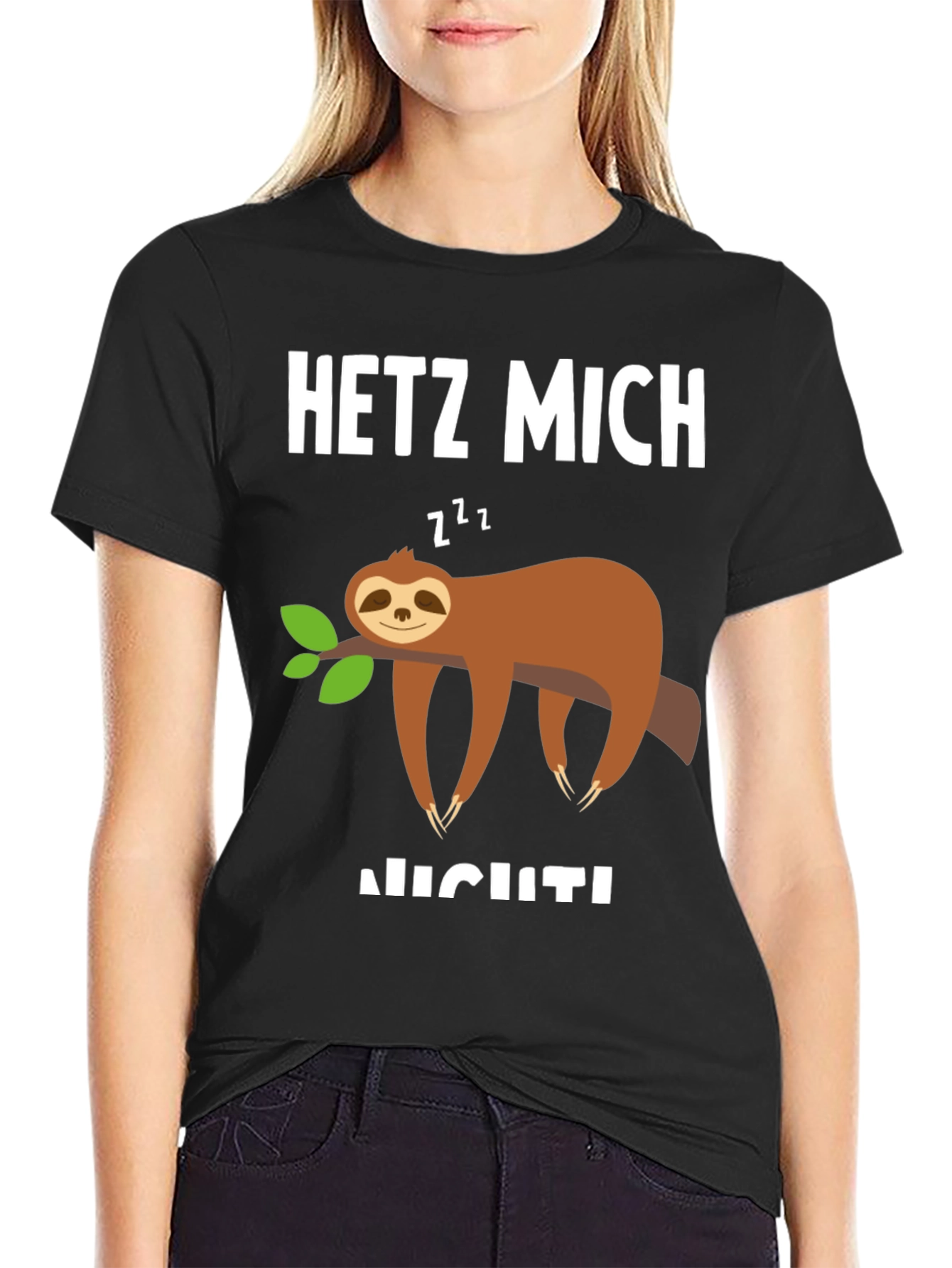 Black Sloth Graphic T-Shirt - 'Hetz Mich Nicht' - Unisex view 2