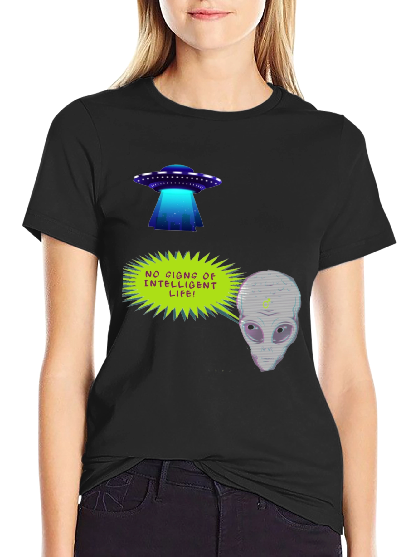Black UFO Alien Graphic T-Shirt - No Signs of Intelligent Life! view 2