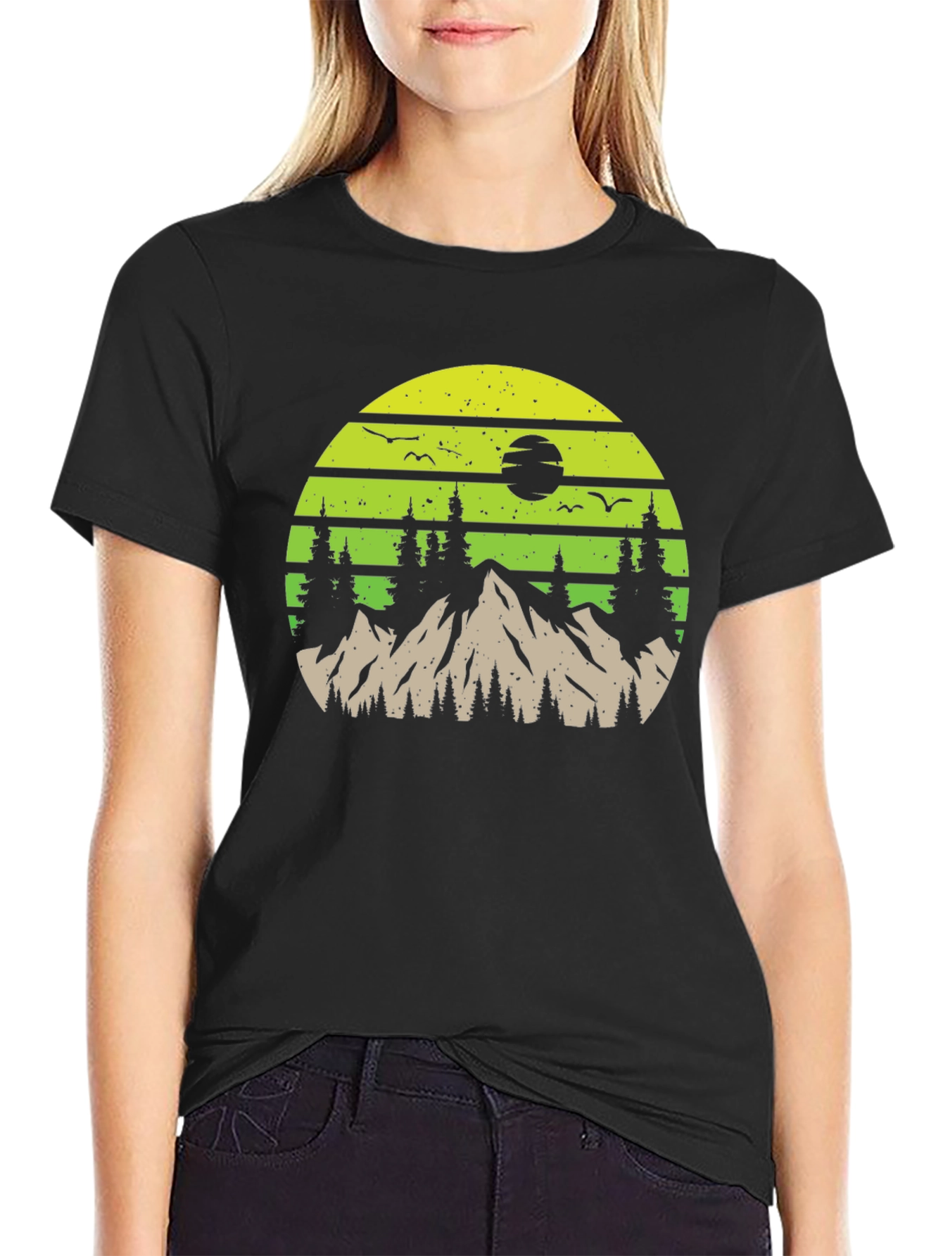 Black Nature Mountain Scene Graphic Tee view 2