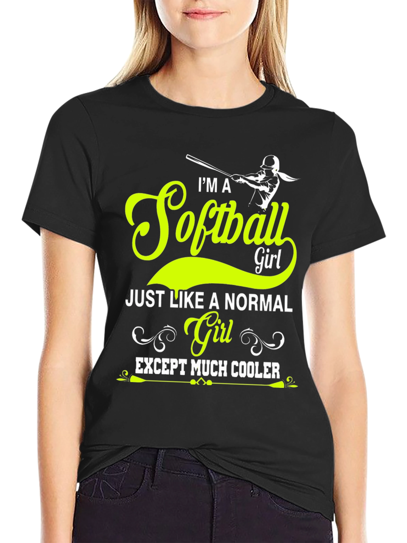 Black Softball Girl T-Shirt - Much Cooler view 2