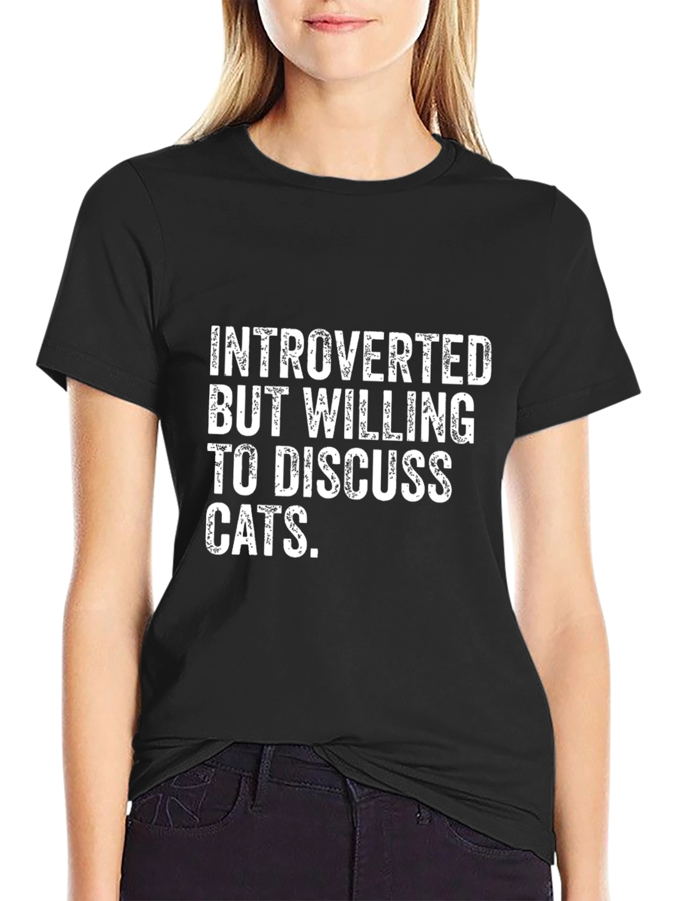 Black Introverted Cat Lover T-Shirt - Funny Tee view 2
