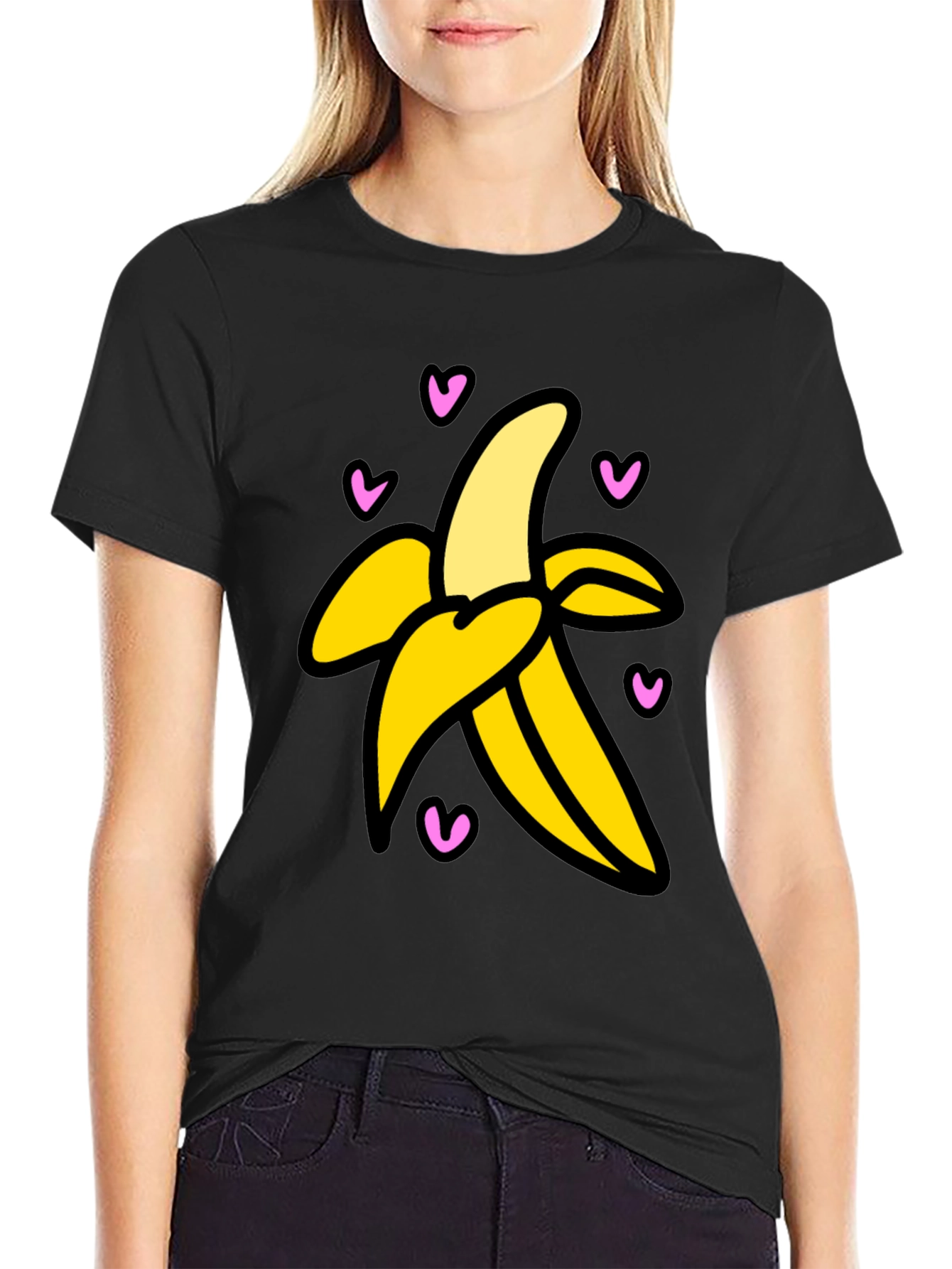 Black Banana Love Graphic Tee - Black Cotton T-Shirt view 2