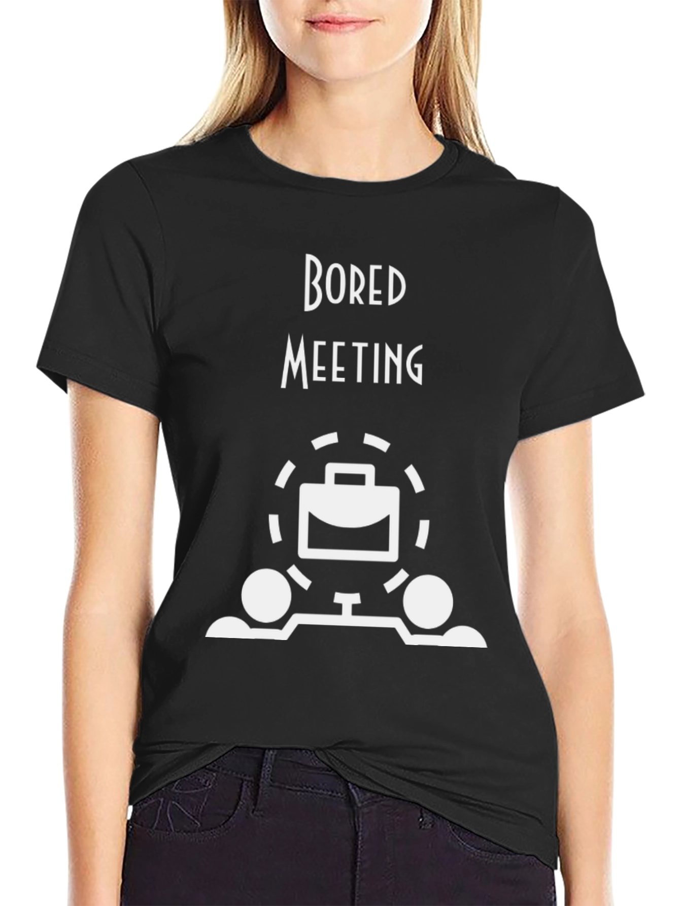 Black Bored Meeting Graphic Tee - Black Cotton Blend T-Shirt view 2
