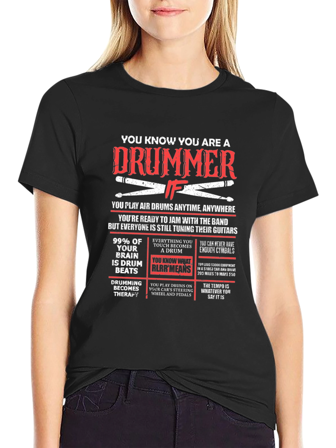 Black Drummer T-Shirt - Funny Musician Gift view 2