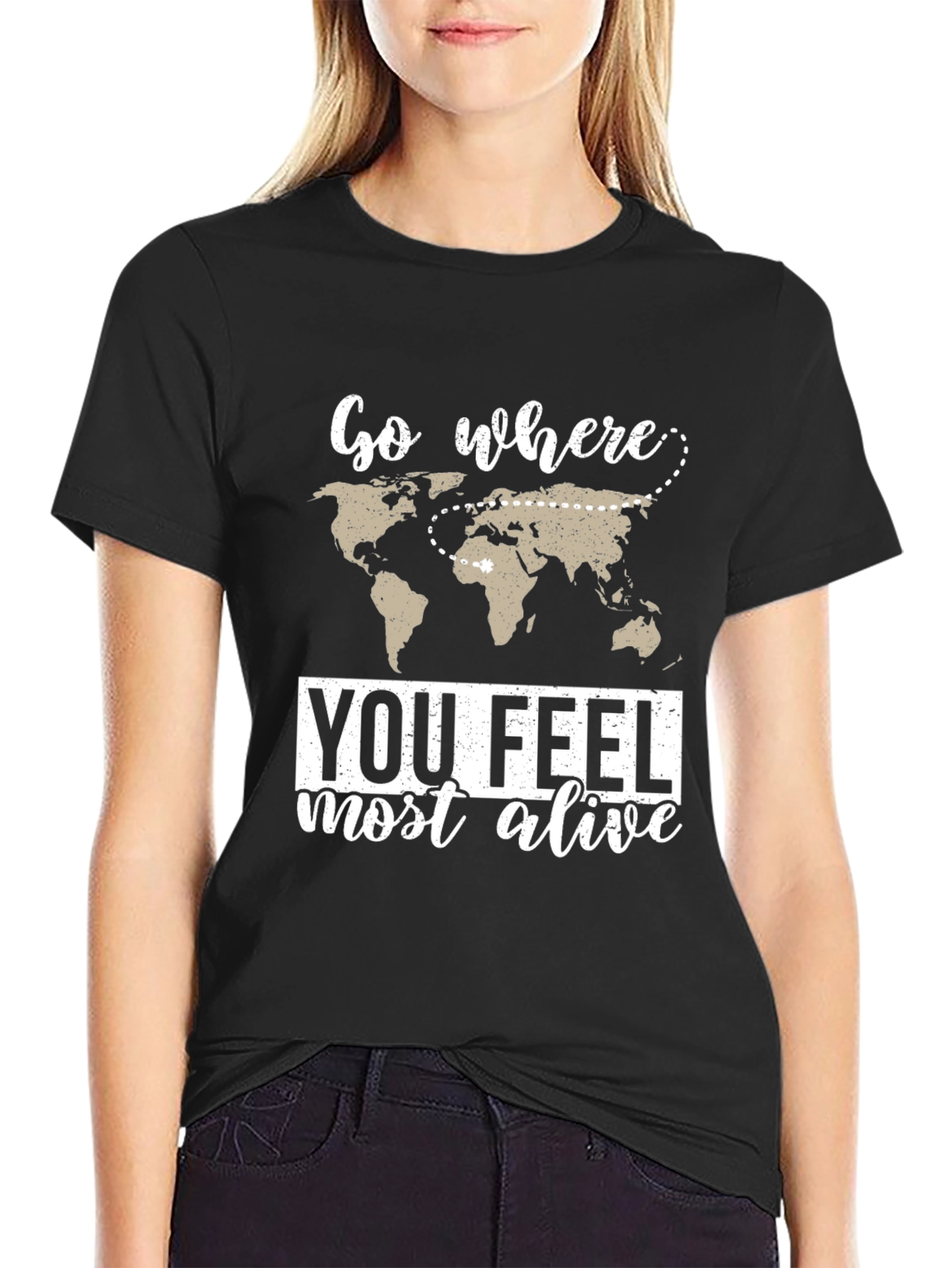Black Travel Inspired Graphic Tee - Feel Most Alive view 2