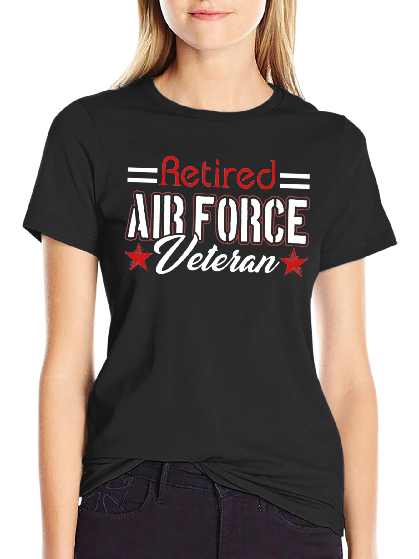 Black Retired Air Force Veteran Black T-Shirt view 2