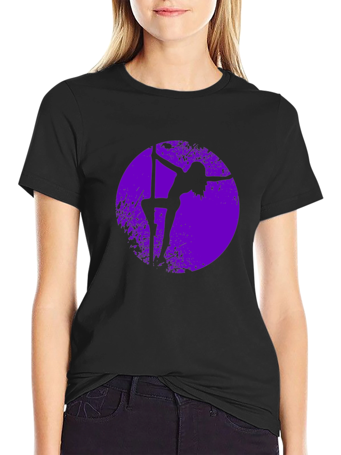 Black Pole Dancer Silhouette Graphic Tee - Black Cotton Shirt view 2