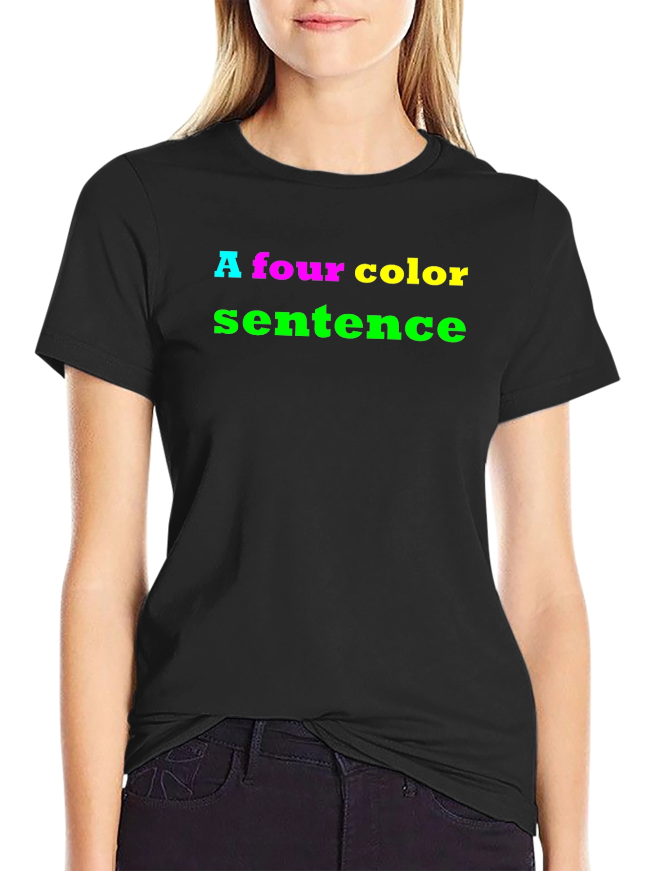 Black Four Color Sentence Graphic Tee - Black Cotton T-Shirt view 2