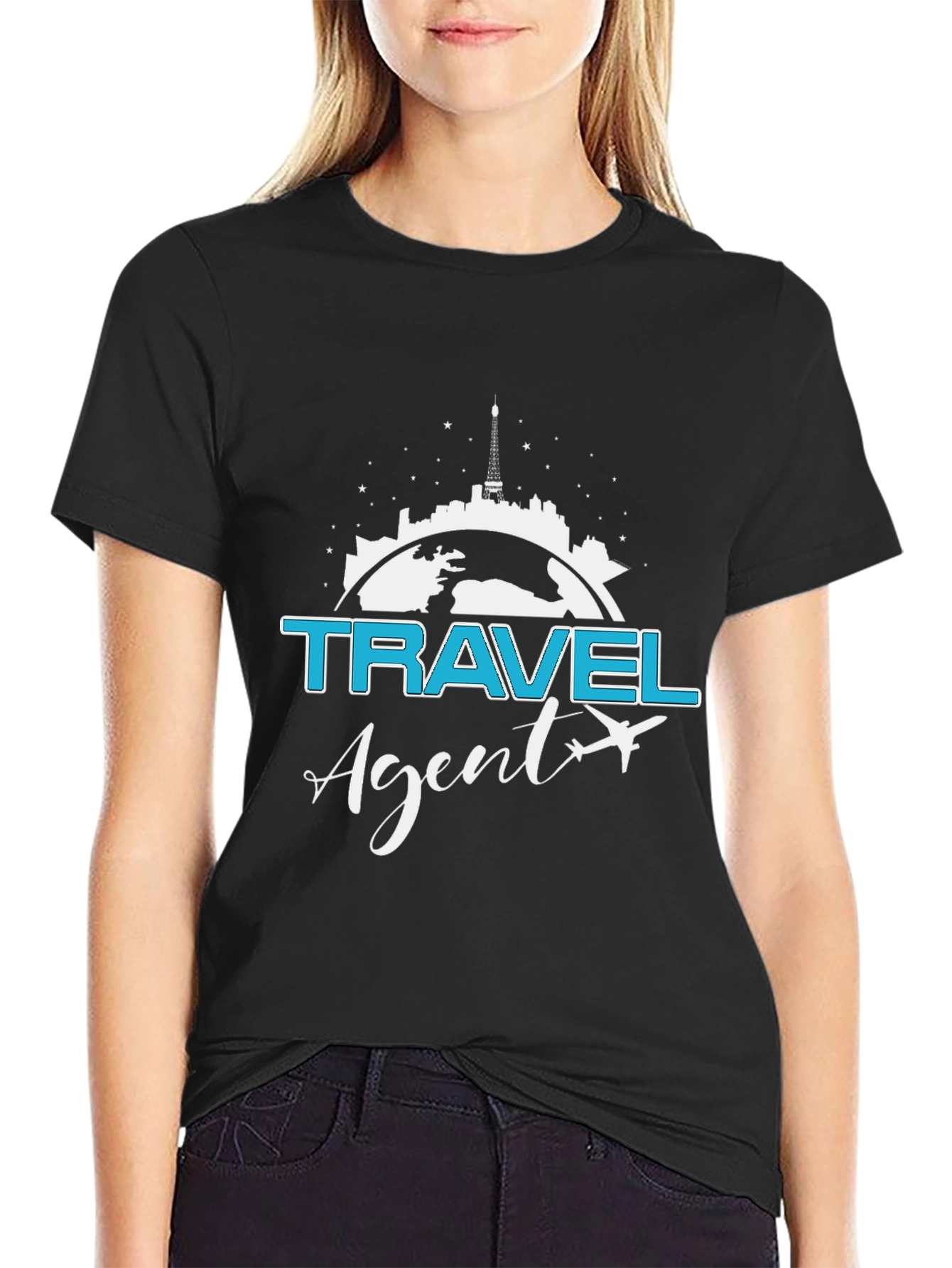 Black Travel Agent T-Shirt - Stylish Vacation Planning Apparel view 2