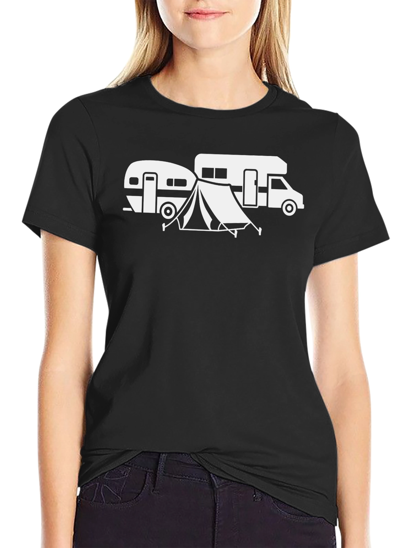 Black Camping Adventure Graphic Tee - RV and Tent view 2