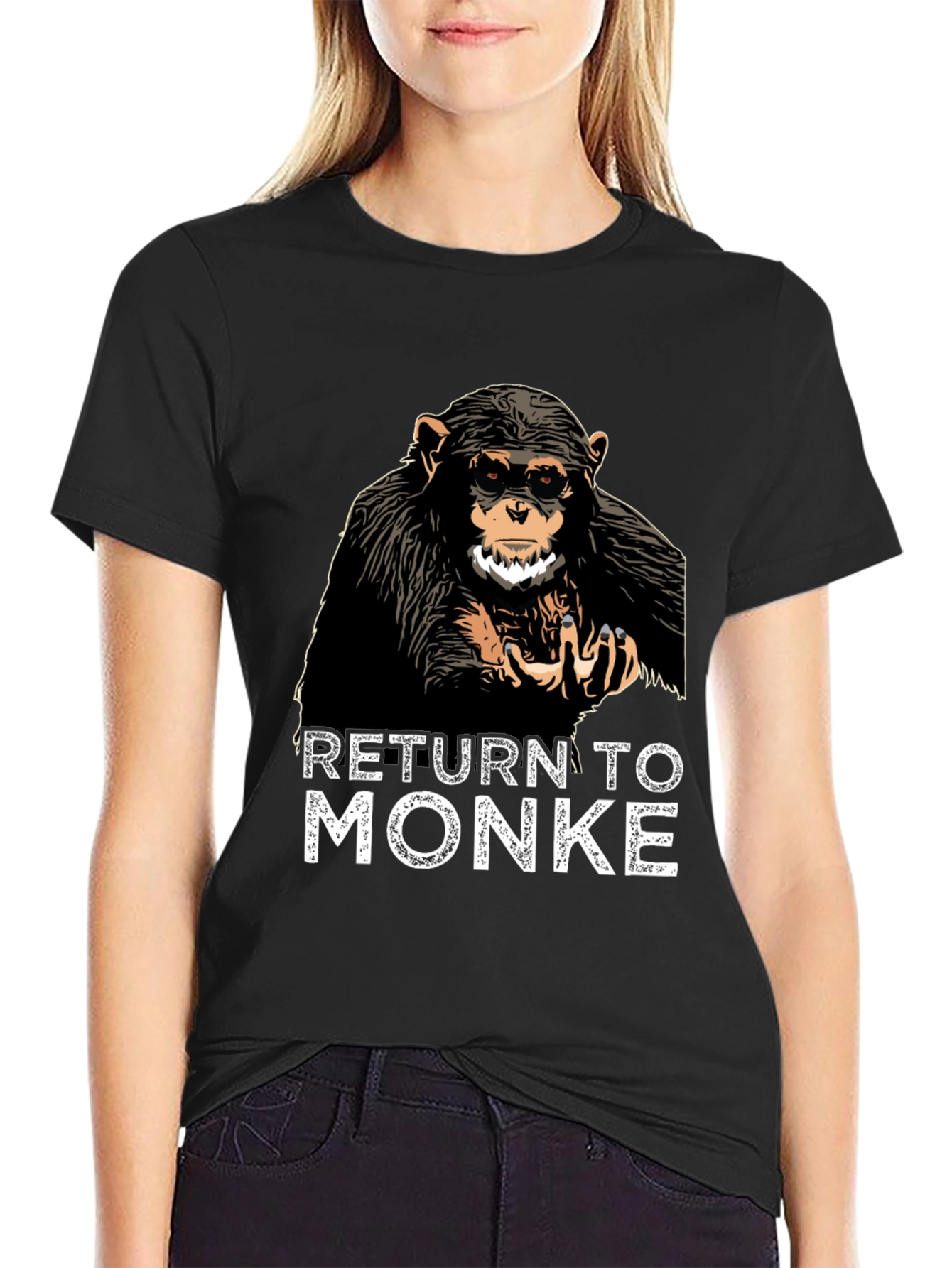 Black Return to Monke T-Shirt Funny Ape Tee view 2