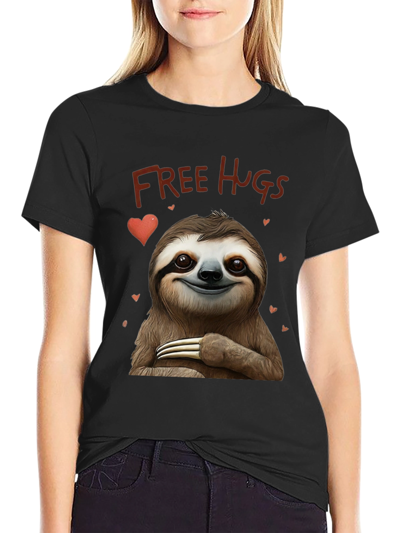 Black Sloth Free Hugs Graphic T-Shirt view 2