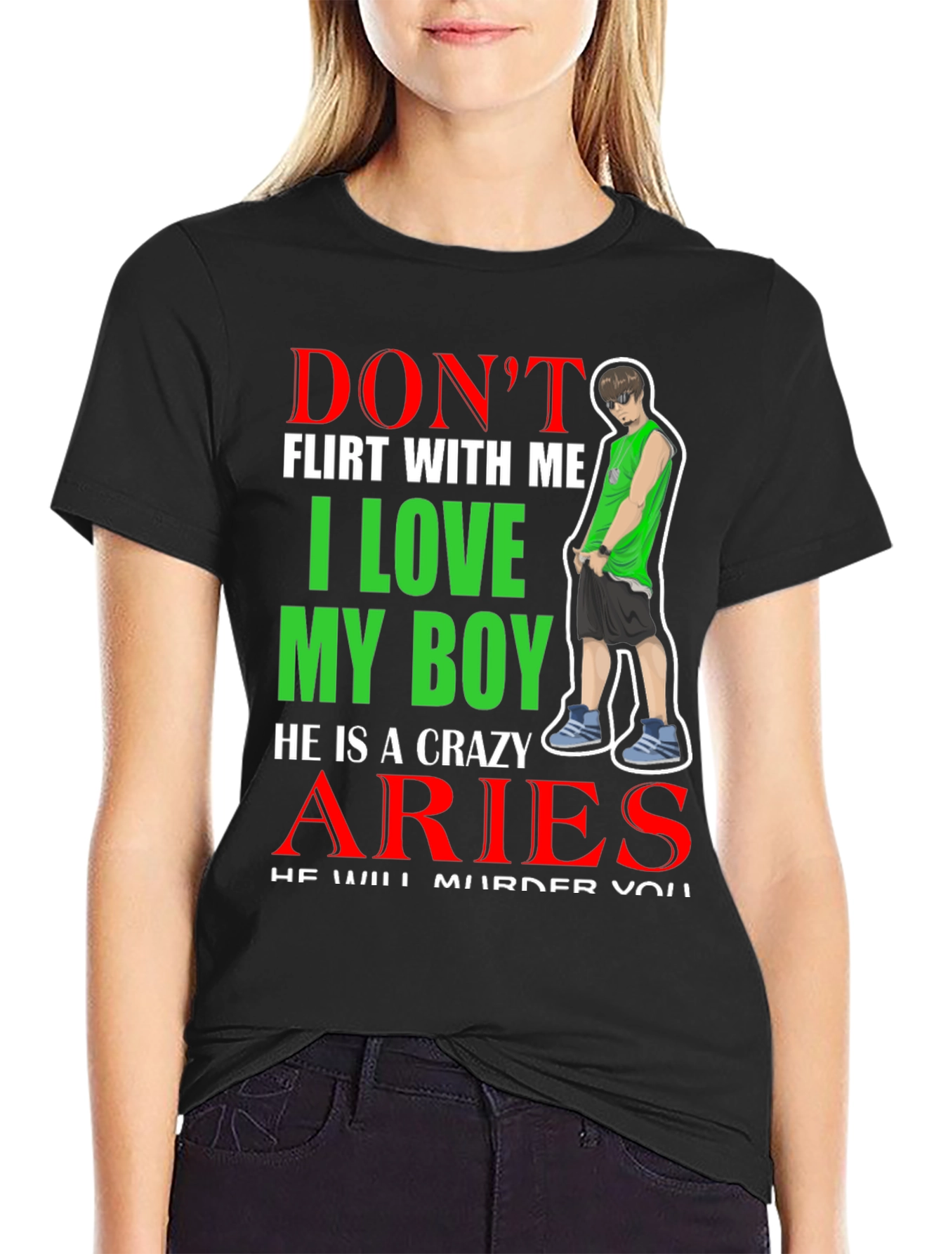 Black Don't Flirt With Me, Aries Boy T-Shirt view 2