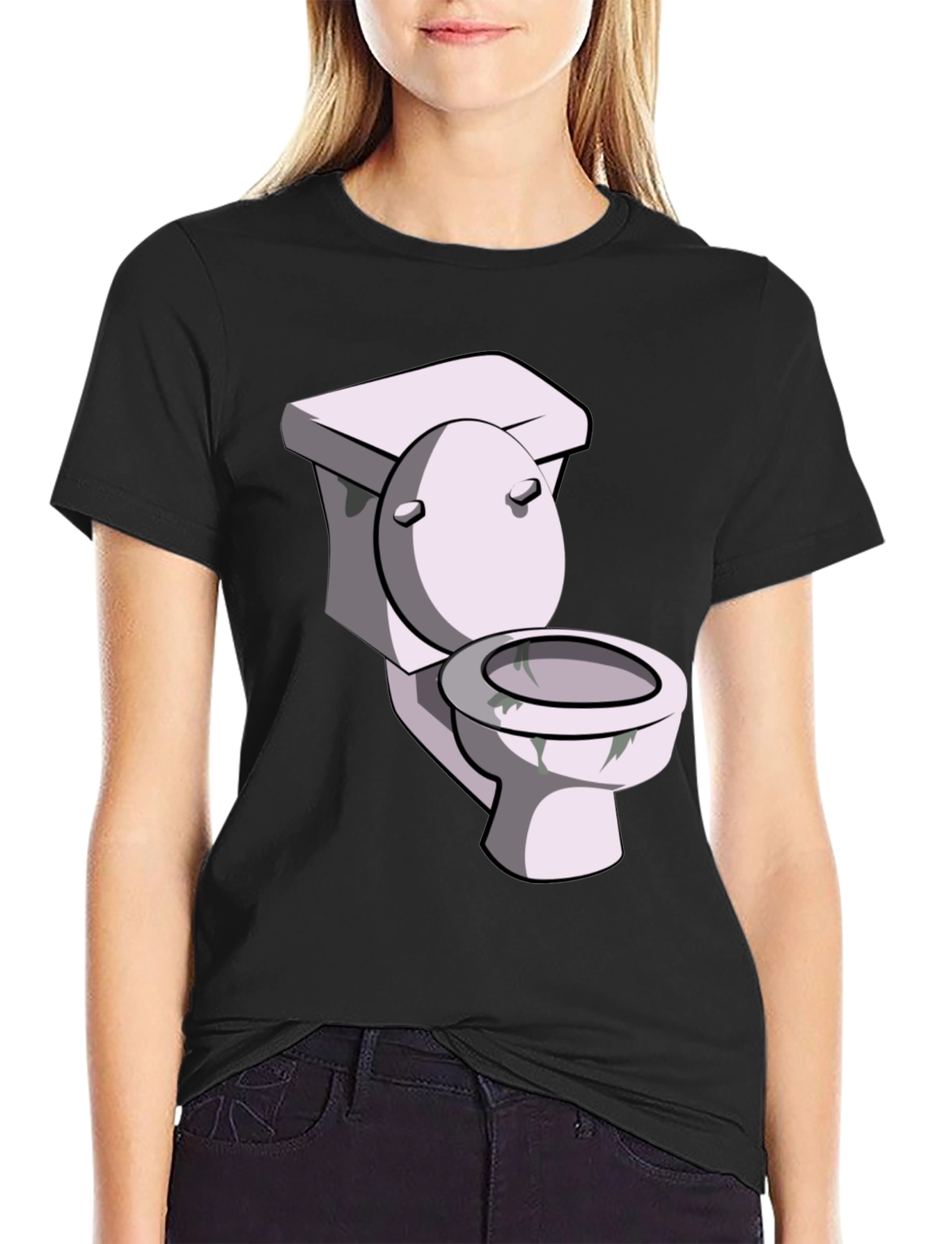 Black Toilet Humor Graphic Tee - Black Cotton T-Shirt view 2