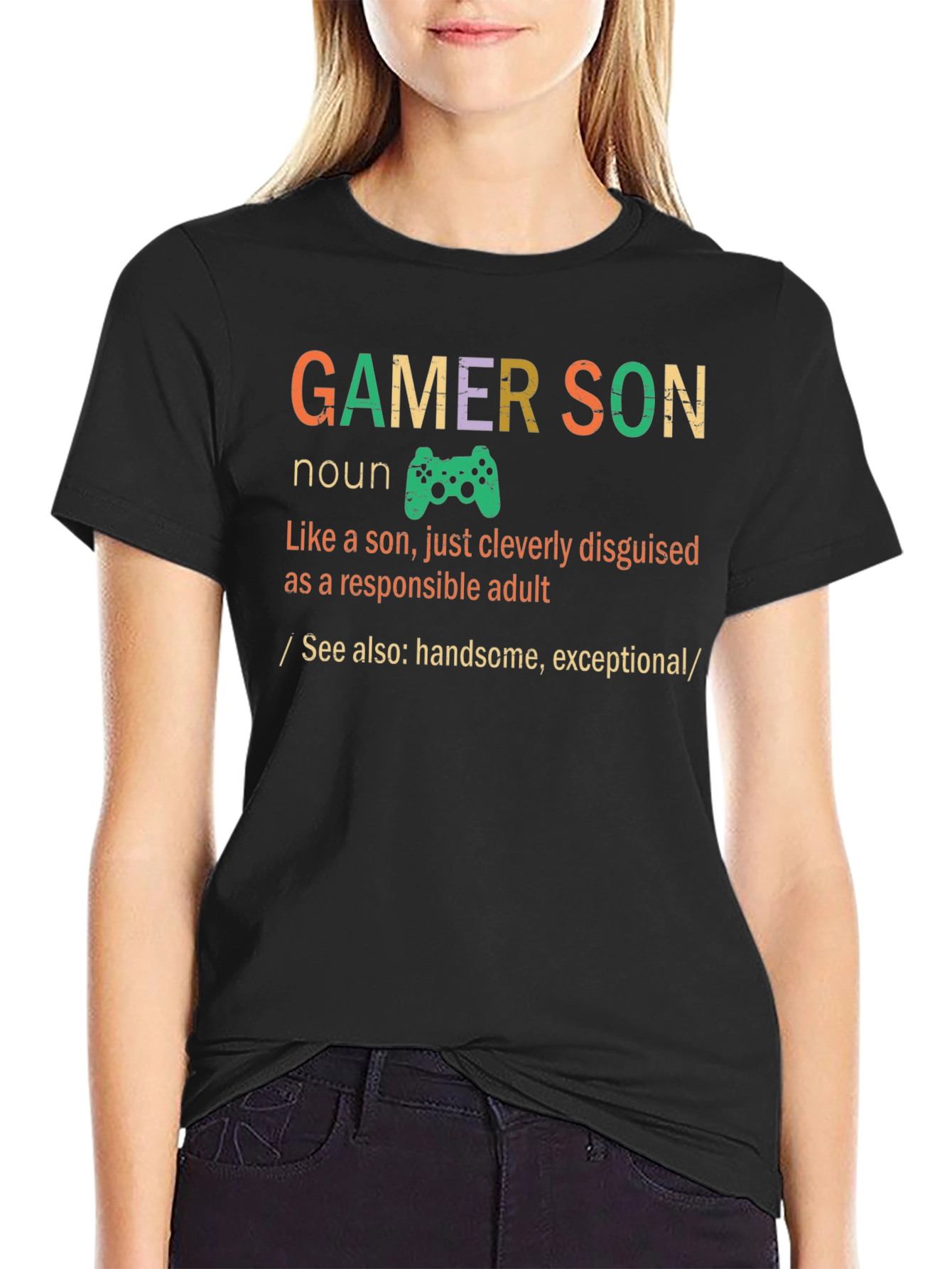 Black Gamer Son Funny Graphic T-Shirt view 2