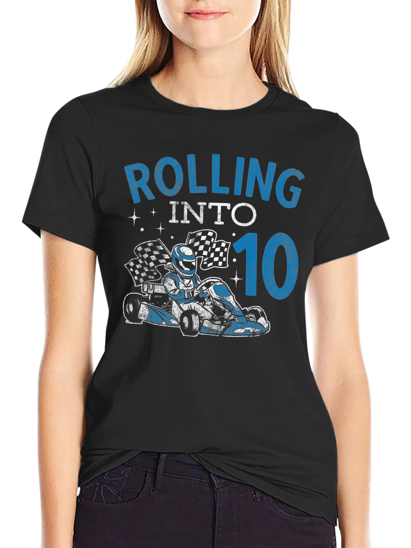 Black Rolling Into 10 Birthday T-Shirt Go Kart Racing Tee view 2