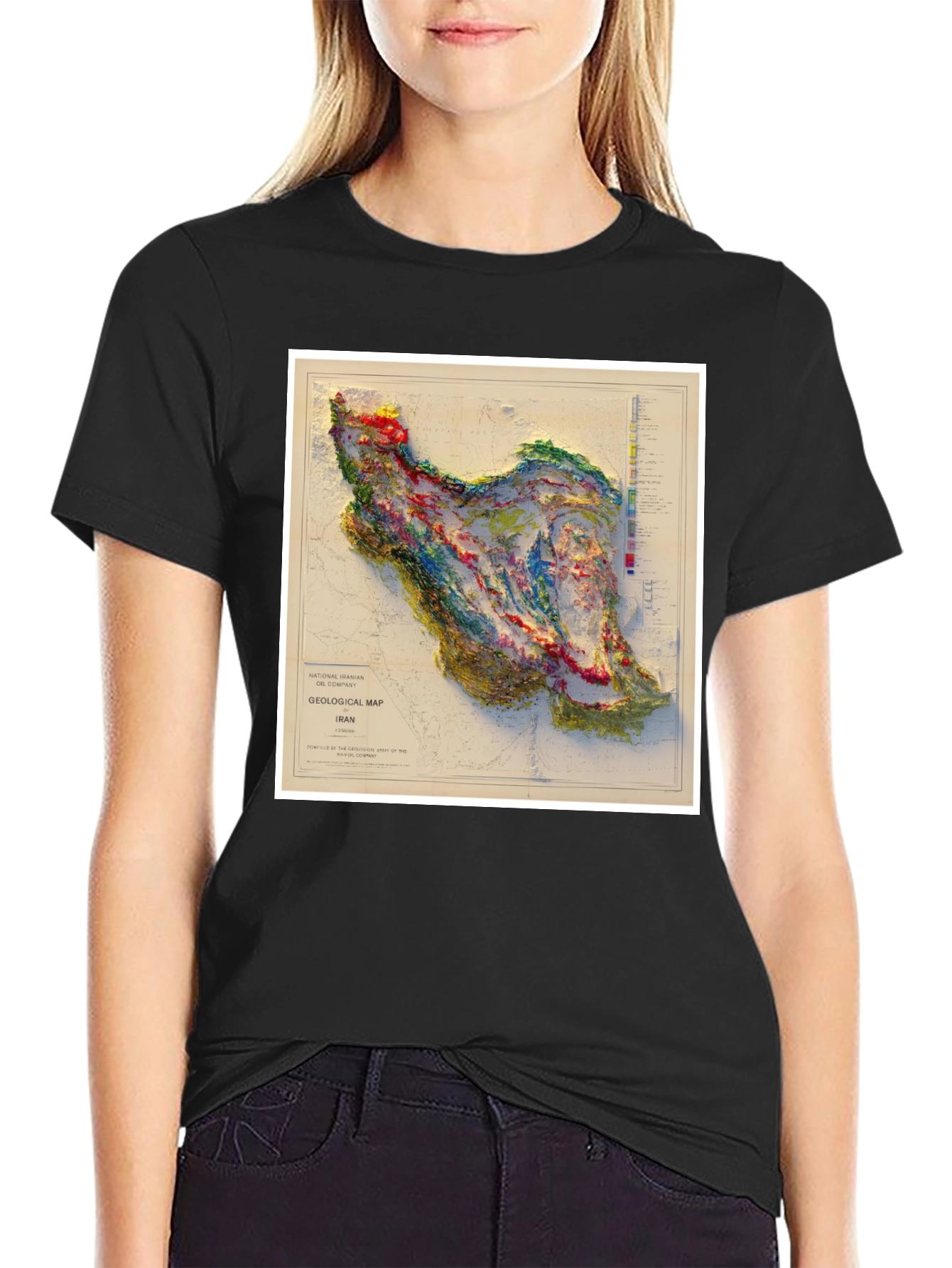 Black Iran Geological Map Graphic T-Shirt view 2