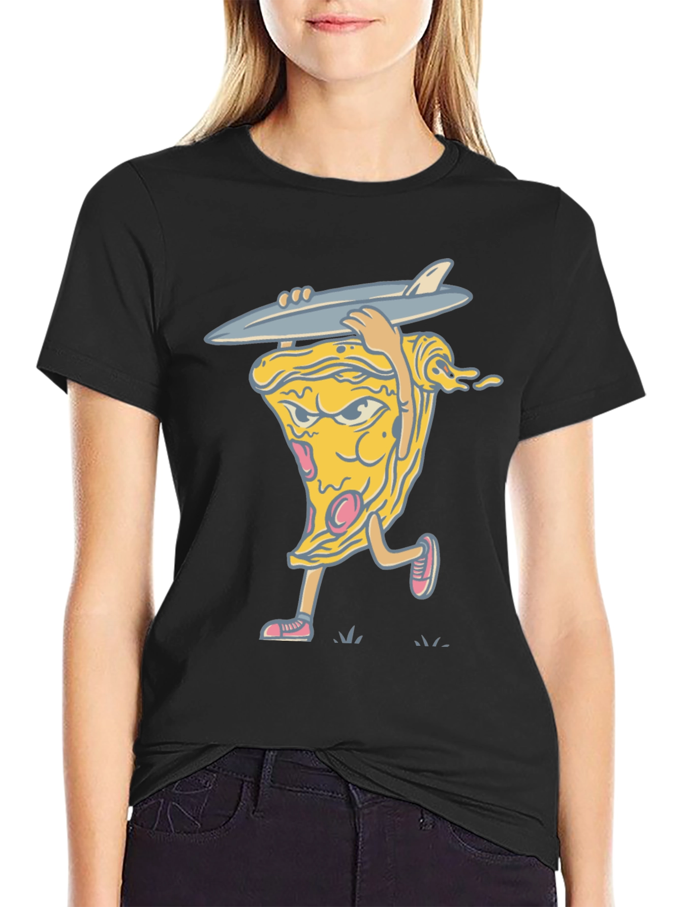 Black Pizza Surfer Graphic Tee - Cool Casual Wear view 2