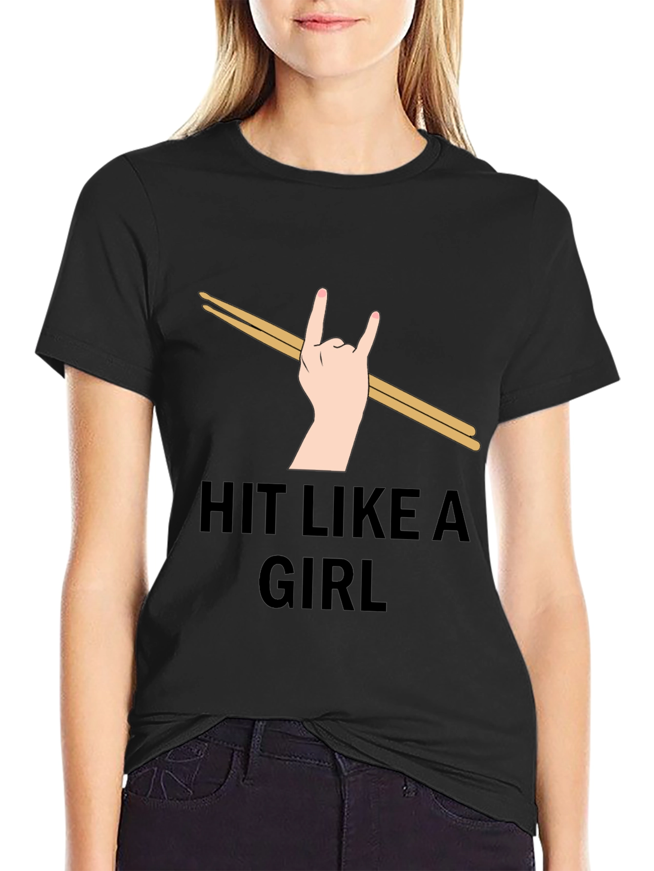 Black Hit Like a Girl Drummer T-Shirt view 2