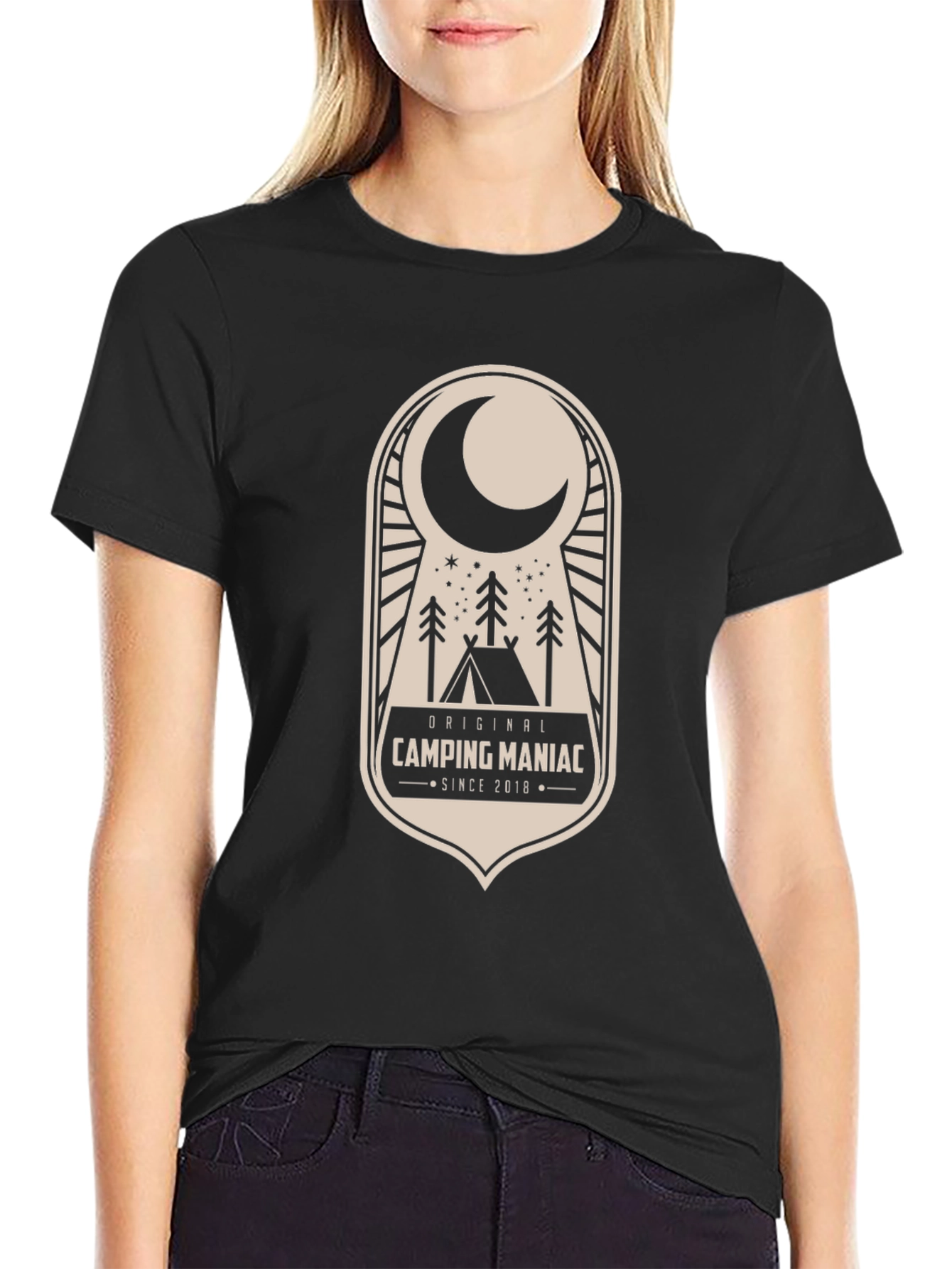Black Camping Maniac T-Shirt: Outdoor Adventure Apparel view 2