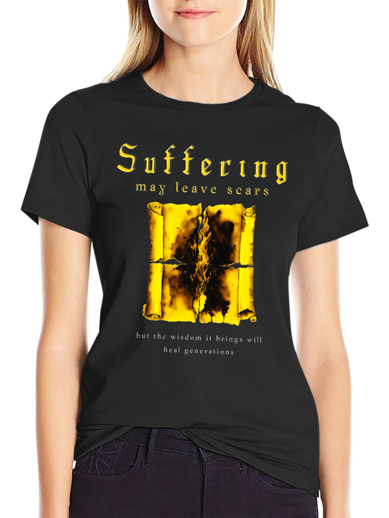 Black Suffering Wisdom Graphic Tee - Black Cotton Blend view 2