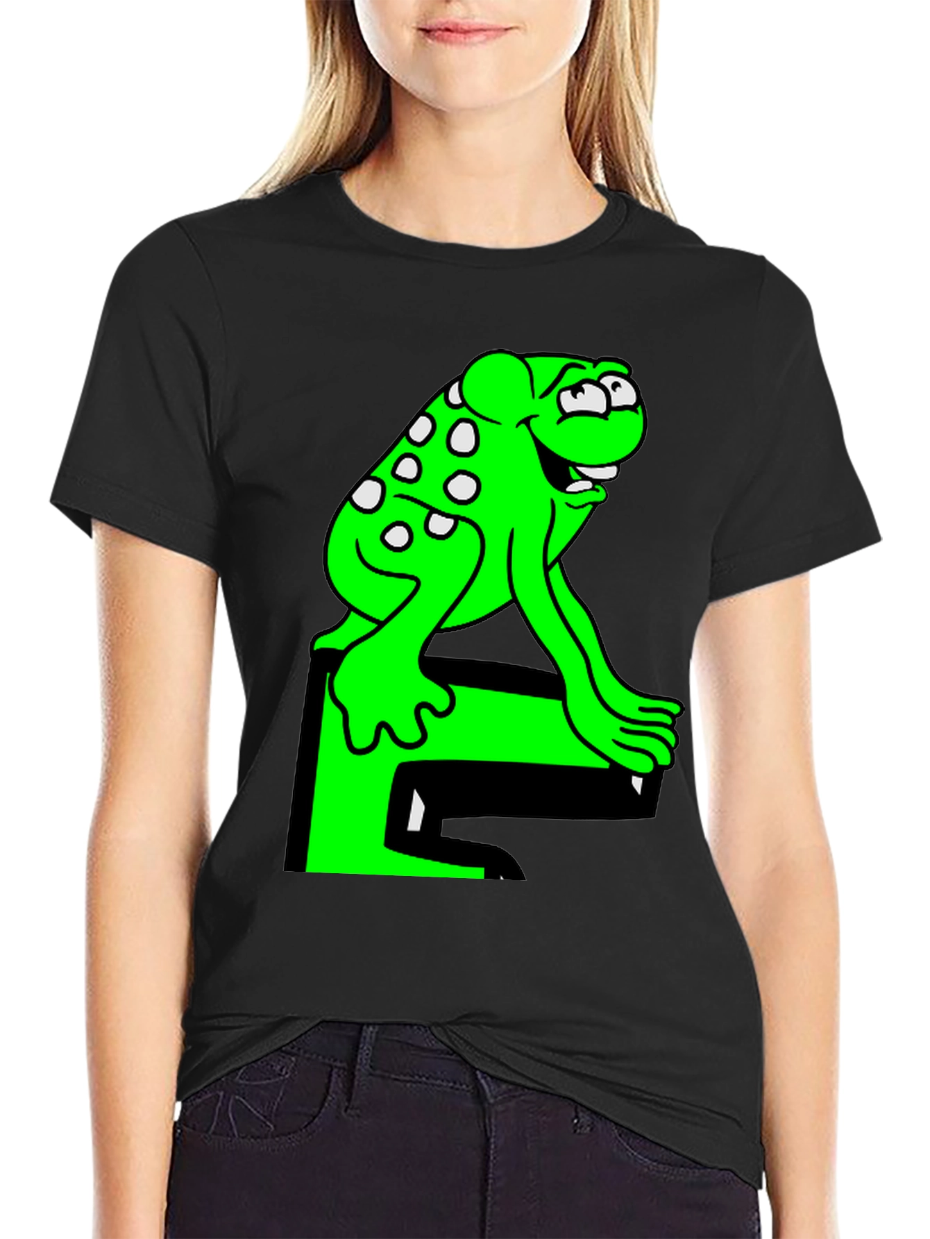 Black Fun Frog Graphic Tee - Black Cotton T-Shirt view 2
