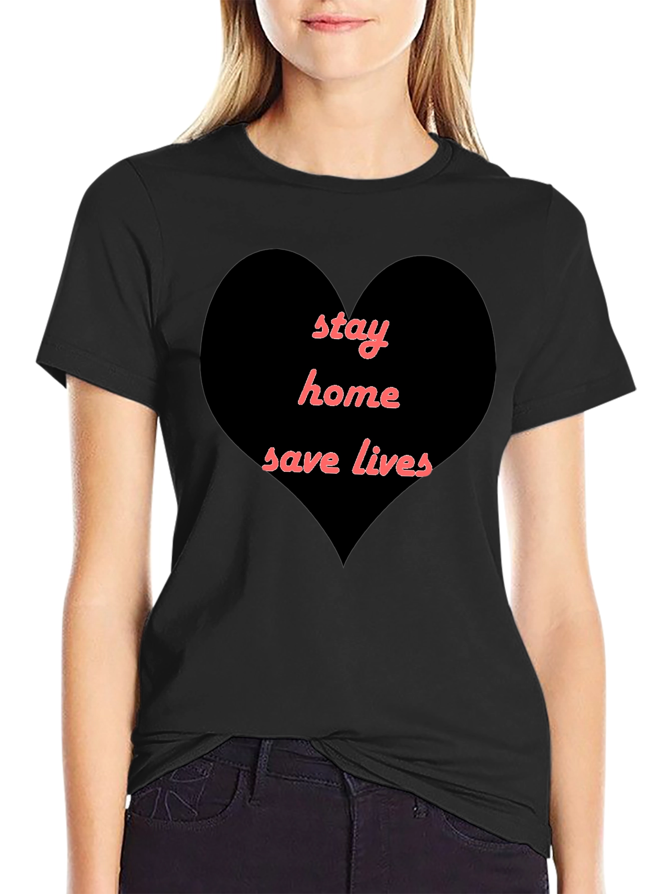 Stay Home Save Lives Heart T-Shirt - Black - 2
