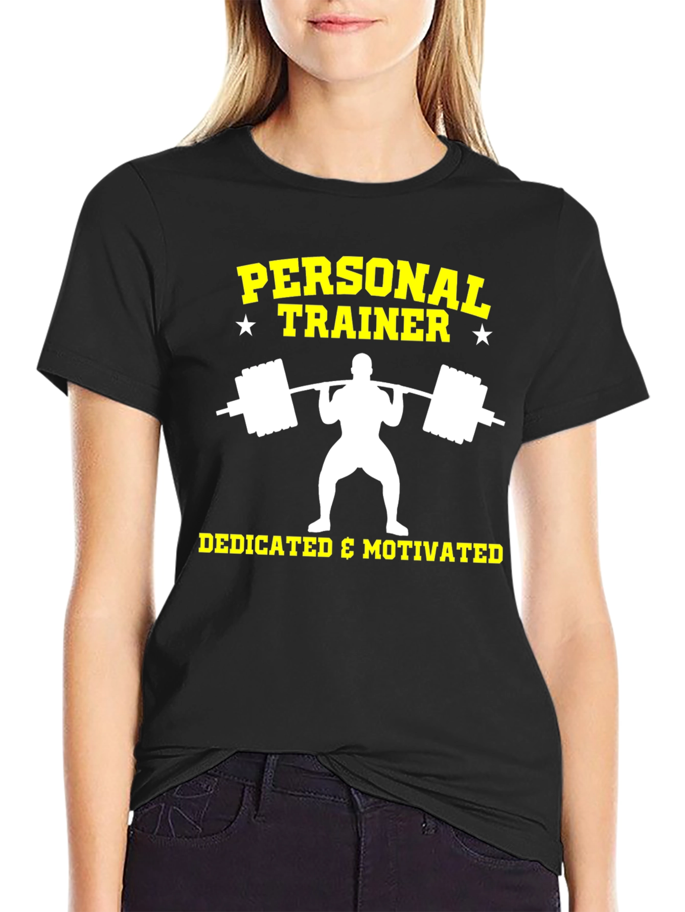 Black Personal Trainer T-Shirt - Dedicated & Motivated Workout Tee view 2