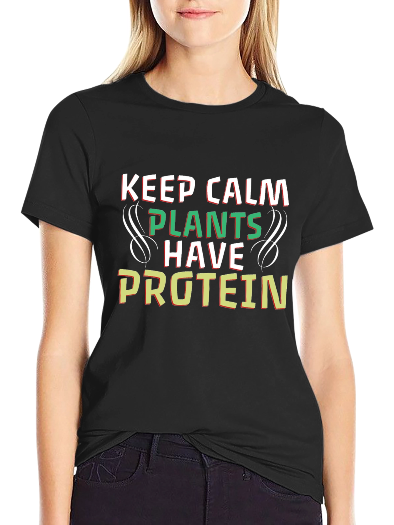 Keep Calm Plants Have Protein Black Tee - 2