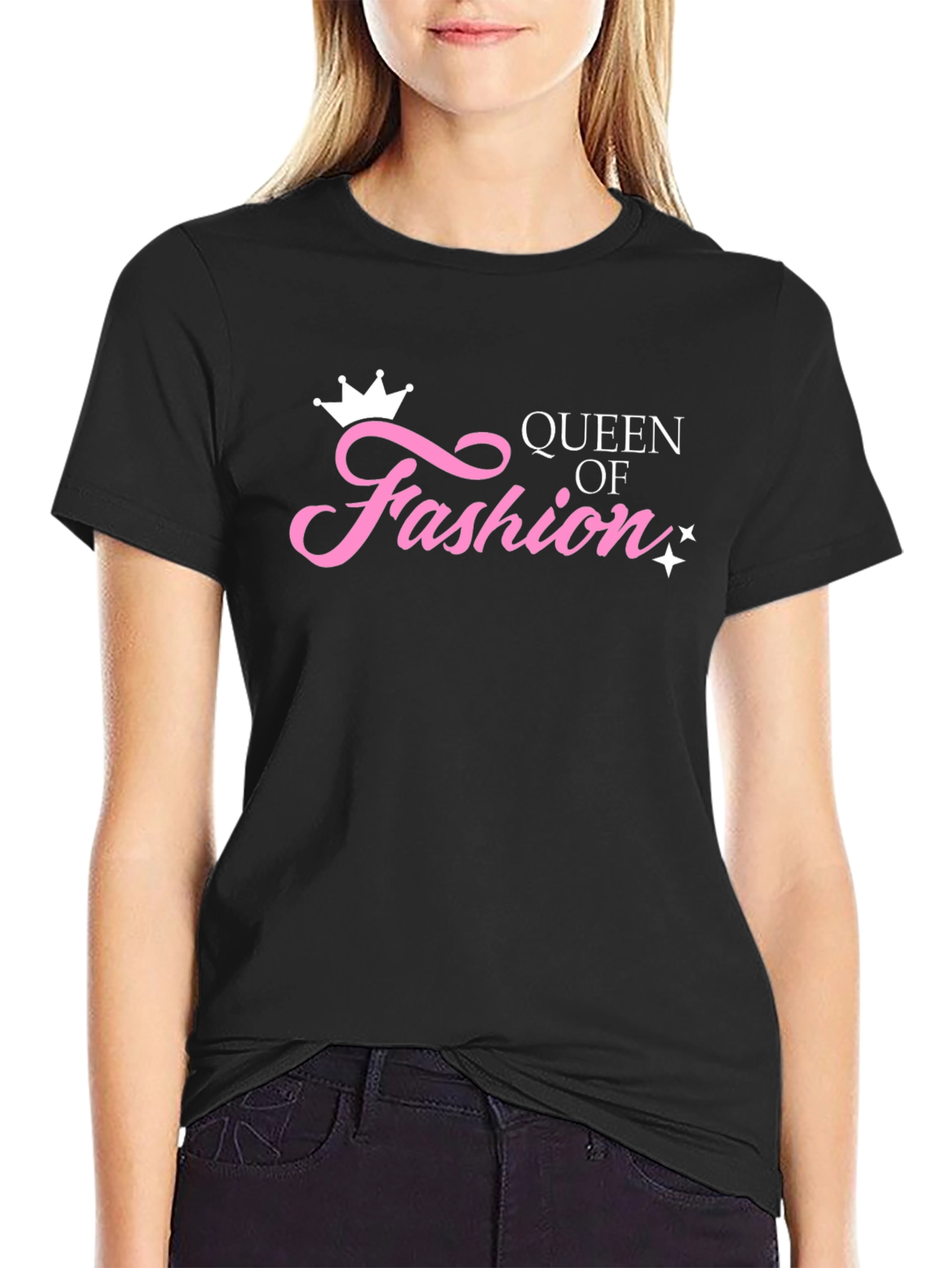 Black Queen of Fashion Graphic Tee - Black Cotton T-Shirt view 2