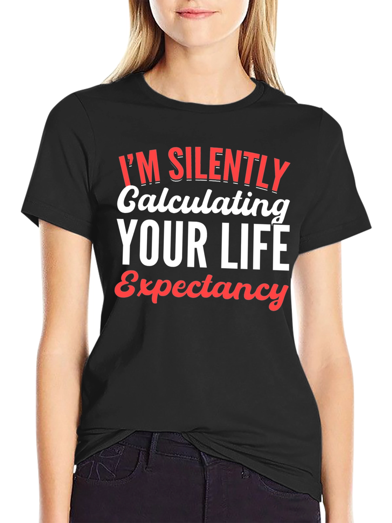 Black Calculating Life Expectancy Graphic T-Shirt view 2