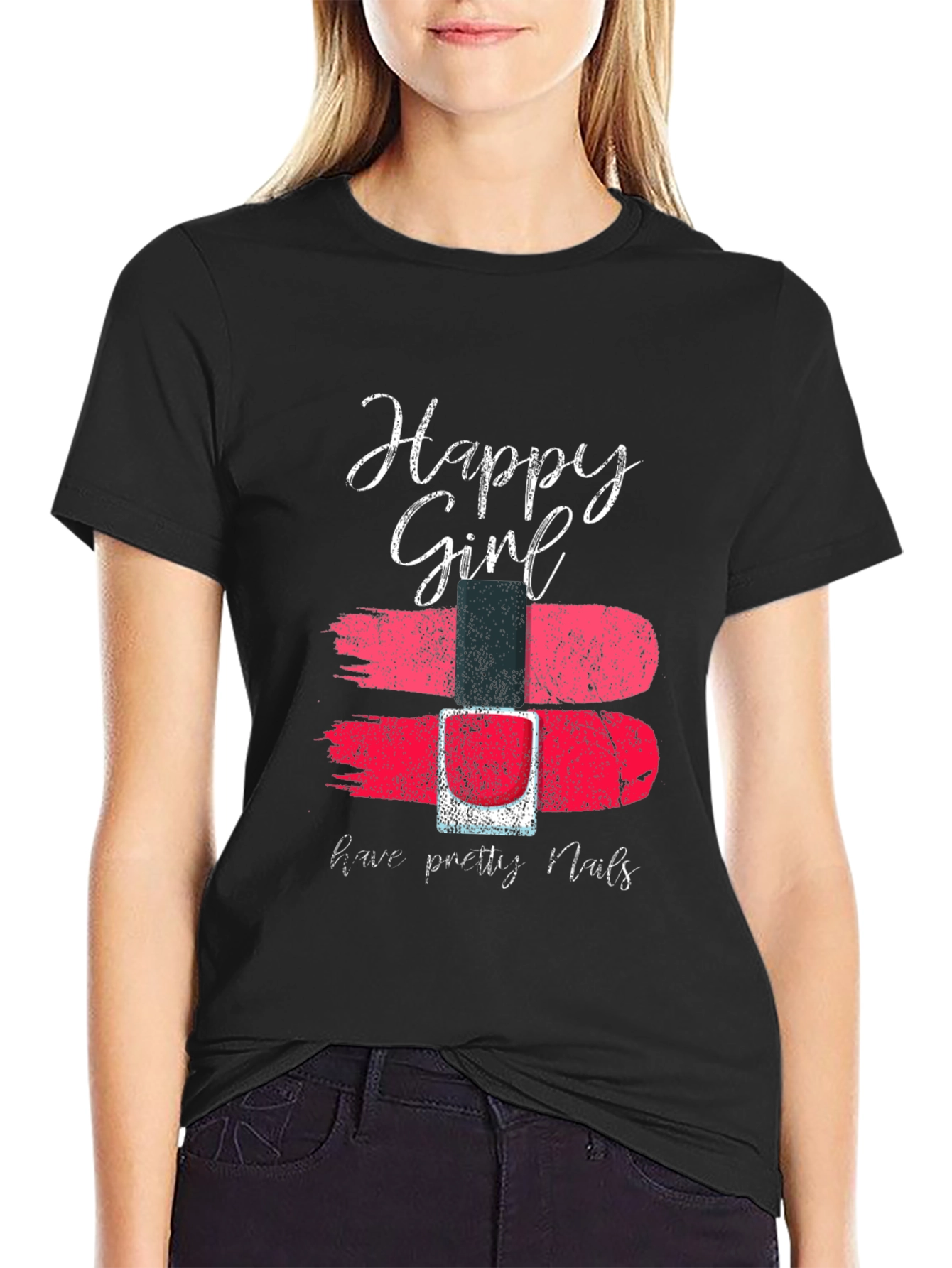 Black Happy Girl Nail Polish T-Shirt view 2