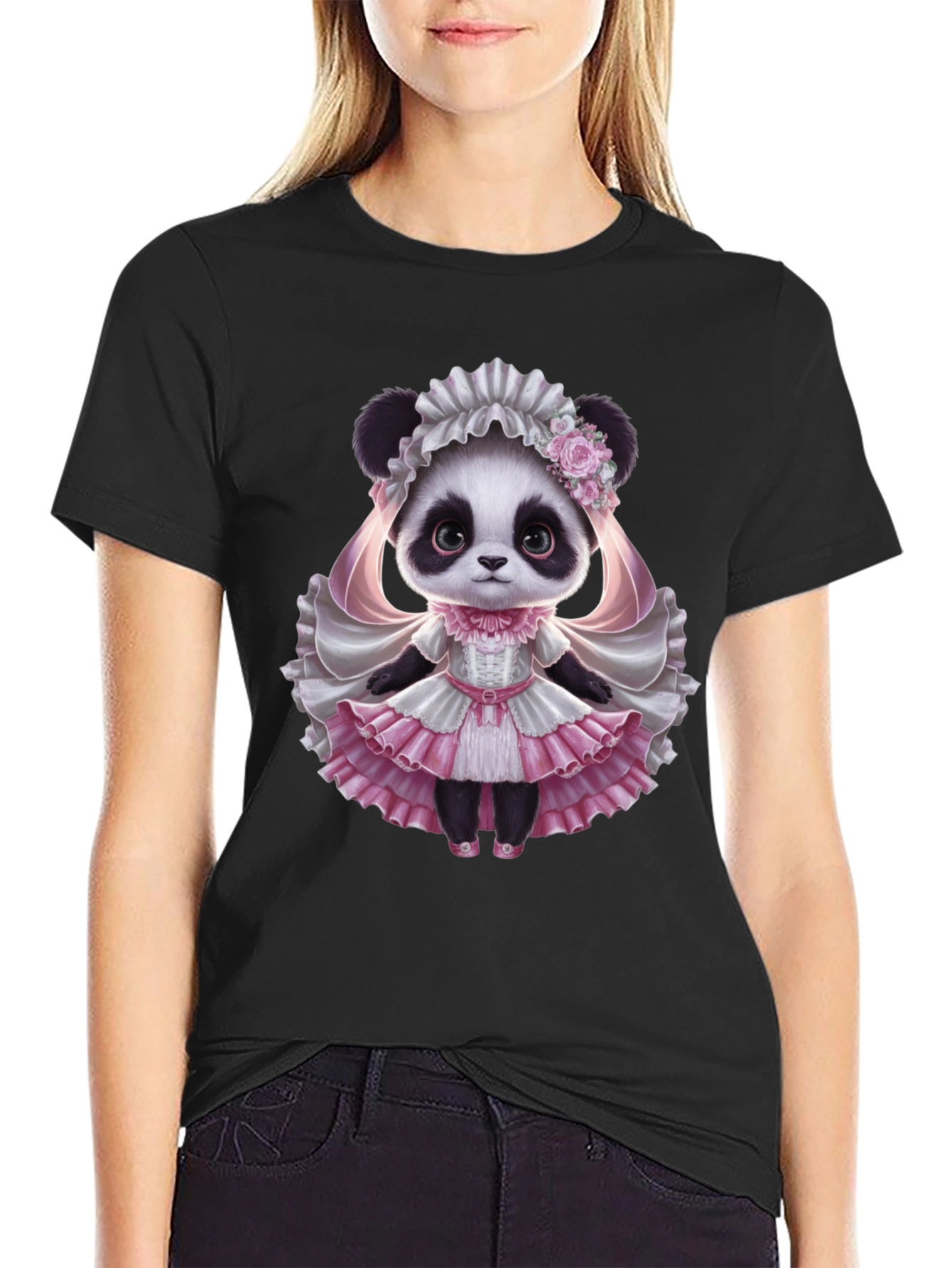 Black Panda Princess T-Shirt - Cute Animal Graphic Tee view 2