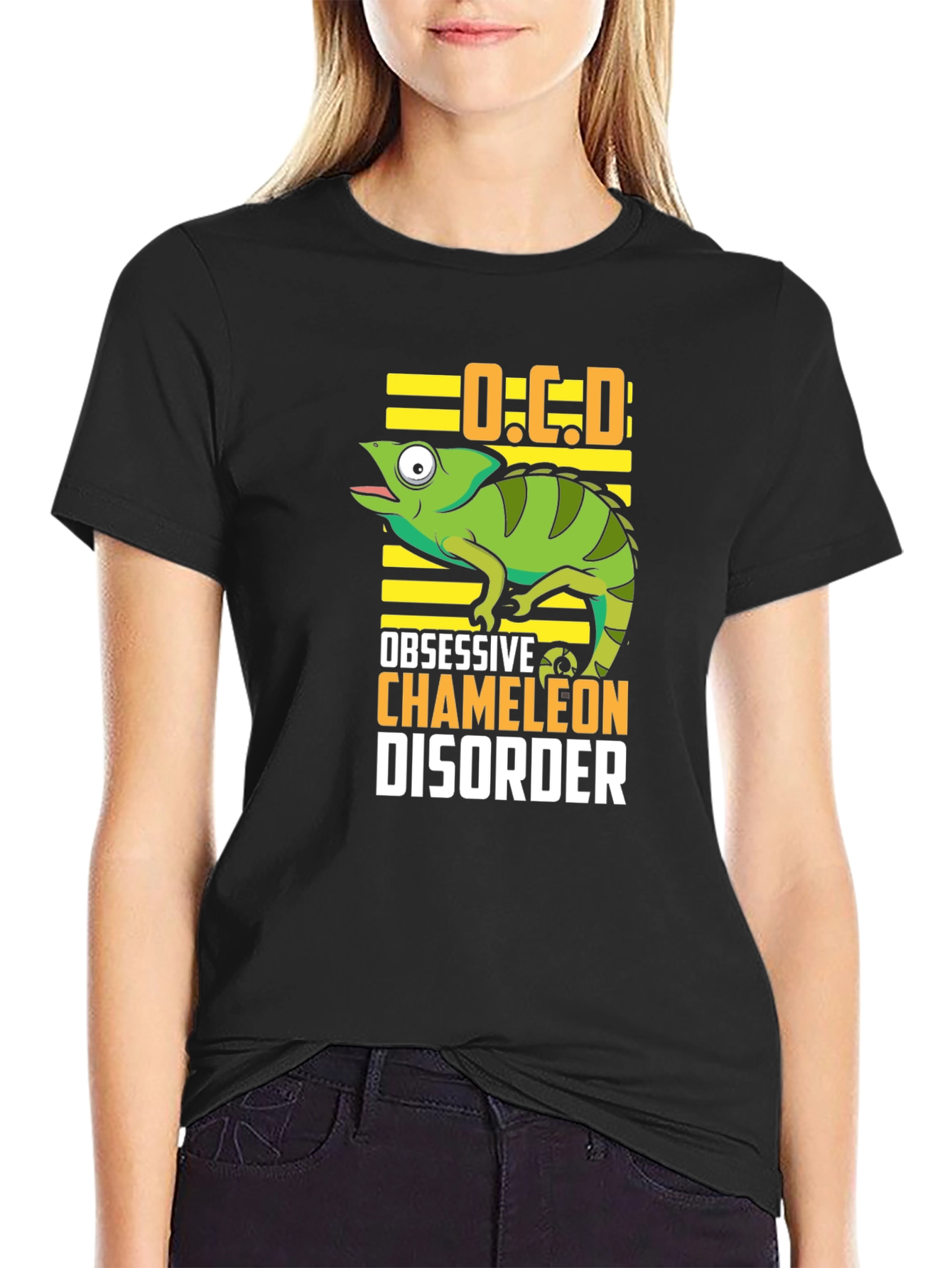 Black OCD Obsessive Chameleon Disorder T-Shirt view 2