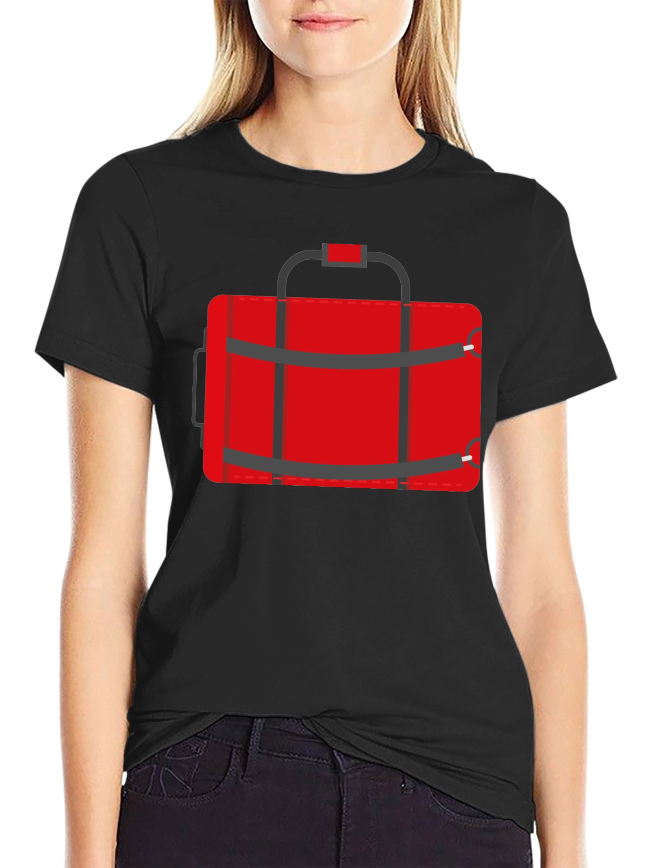 Black Red Duffle Bag Graphic T-Shirt - Casual Style view 2