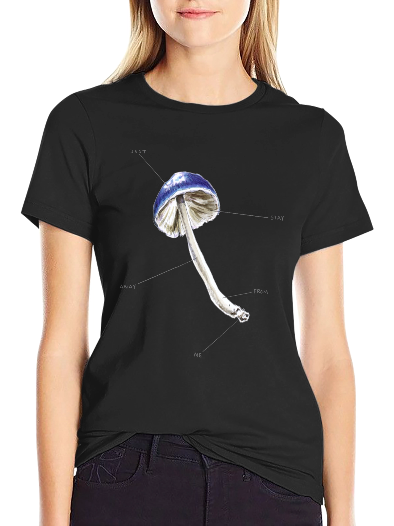 Black Mushroom Graphic T-Shirt - Stay Away From Me view 2