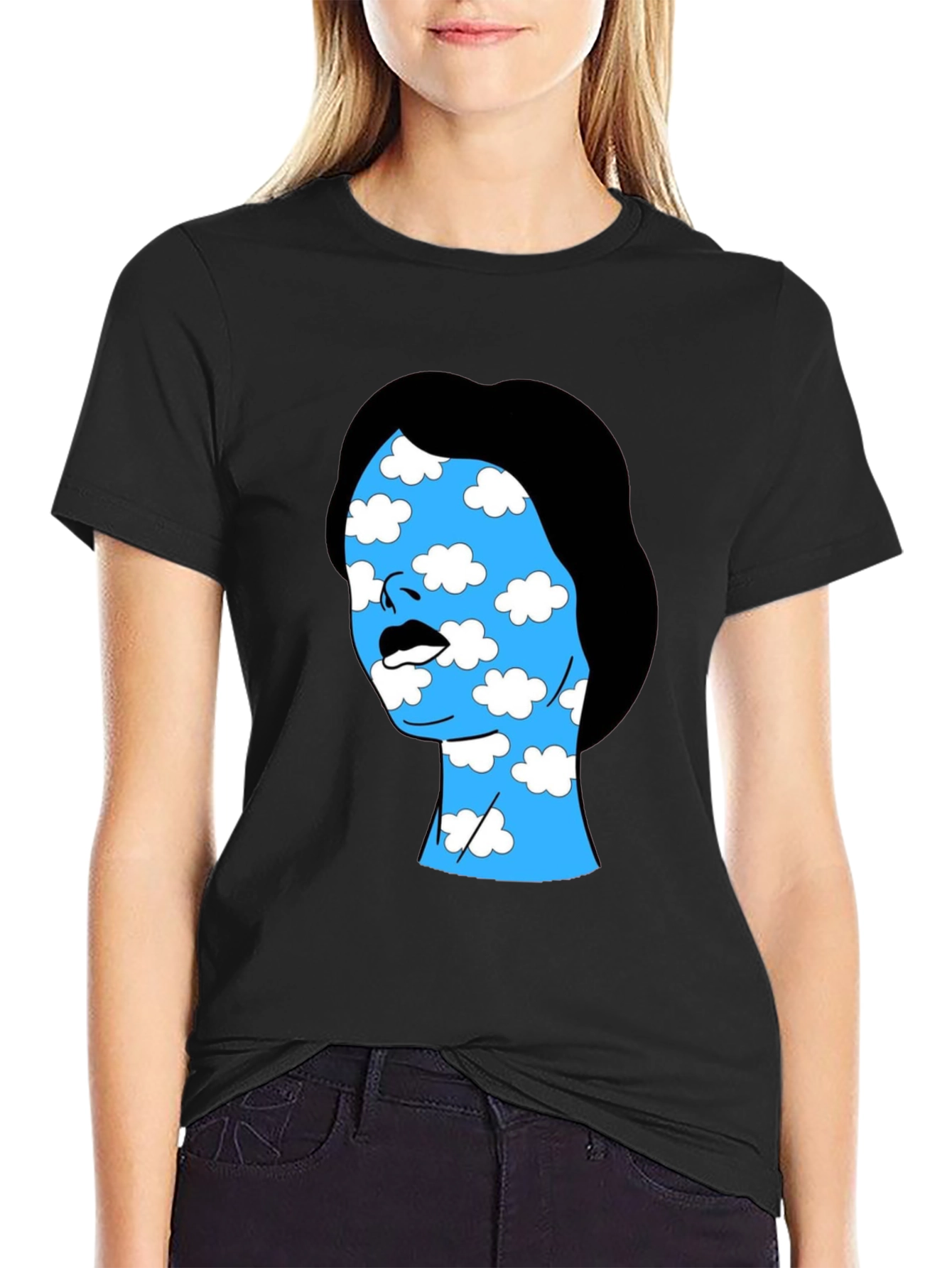 Black Cloud Face Graphic Tee - Black Cotton Blend T-Shirt view 2