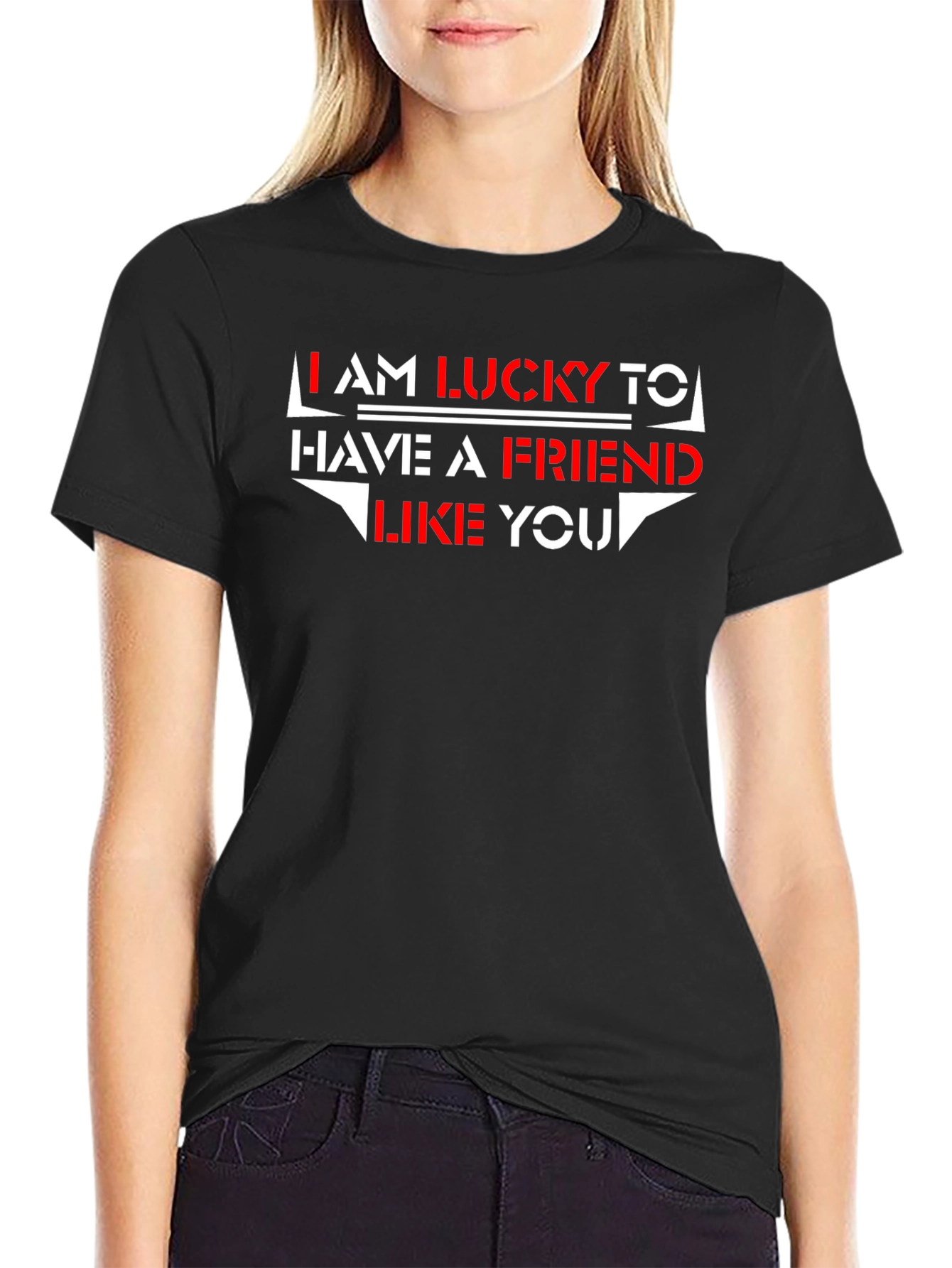 Black Lucky Friend Graphic Tee - Soft Cotton Blend view 2